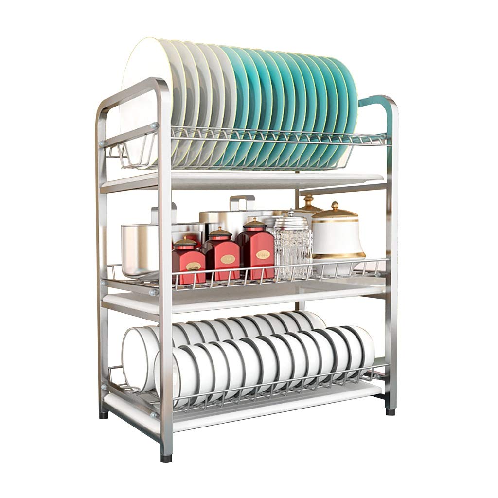 Premium 304 Stainless Steel Dish Drying Rack - 3-Tier Countertop Drainer with Knife Holder & Utensil Caddy | Large Capacity Space-Saving Kitchen Organizer for Plates, Bowls & Cutlery | Ideal for Small Kitchens, Apartments & RV Use