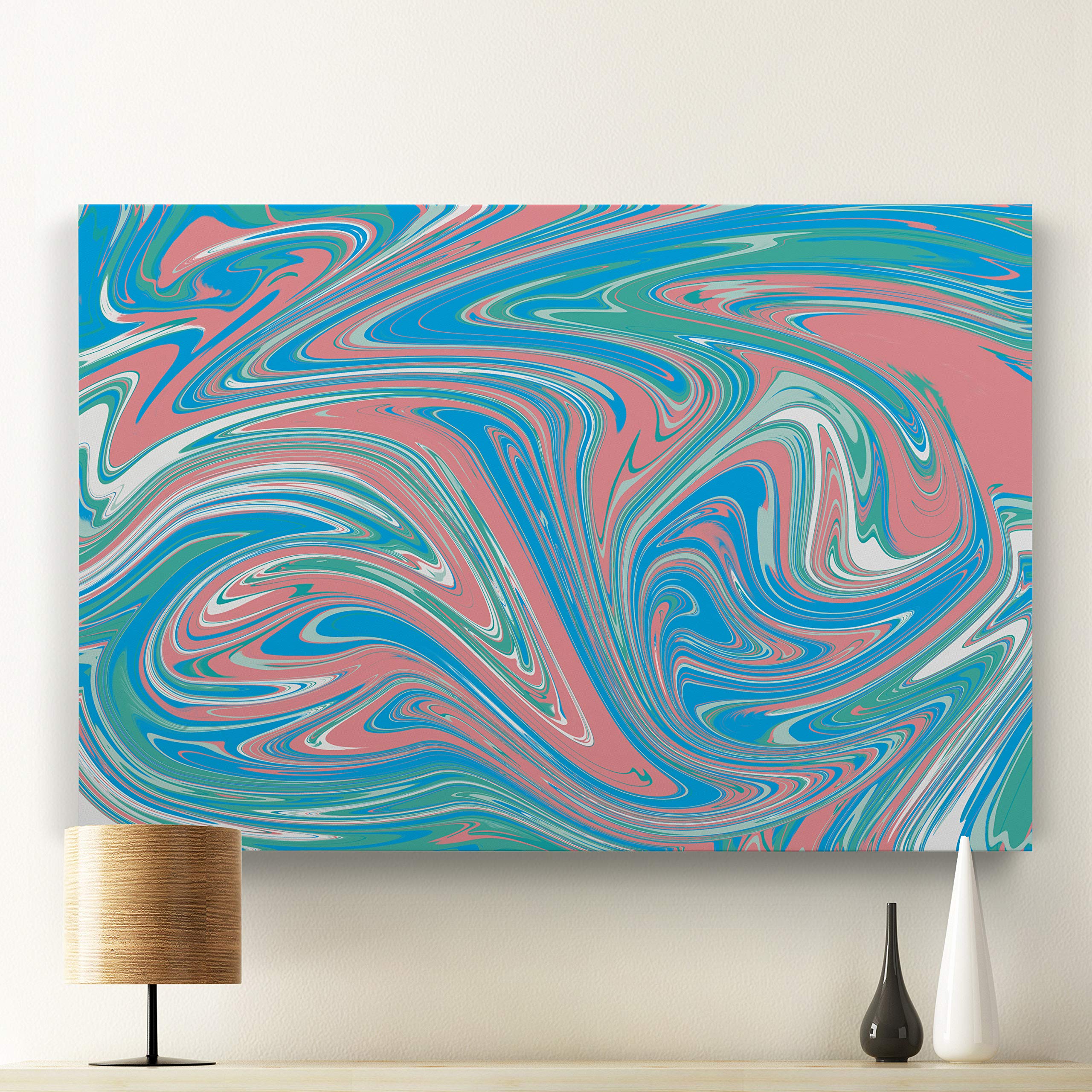 Bubble Gum Ice Cream Marble Pattern Wrapped Canvas Wall Art - Modern Abstract Painting for Living Room, Bedroom & Office Decor