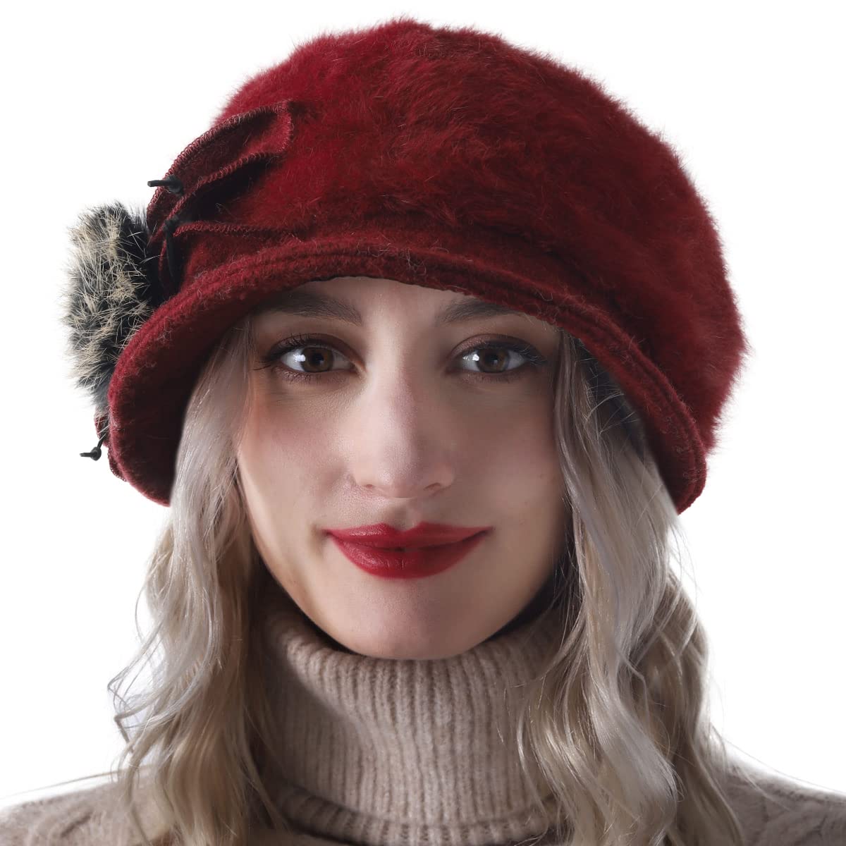 Women's Angola Wool Winter Hats - Handmade Felt Wool Beanie, Beret & Bucket Hats with Bill - Cabbie Newsboy Cap for Cold Weather - Perfect for Skiing, Snowboarding & Winter Fashion