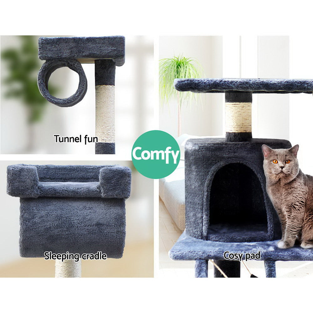 Premium 141cm Cat Tree with Scratching Posts, Condo & House - Multi-Level Wooden Cat Tower for Indoor Cats - Perfect for Play, Climbing & Relaxation