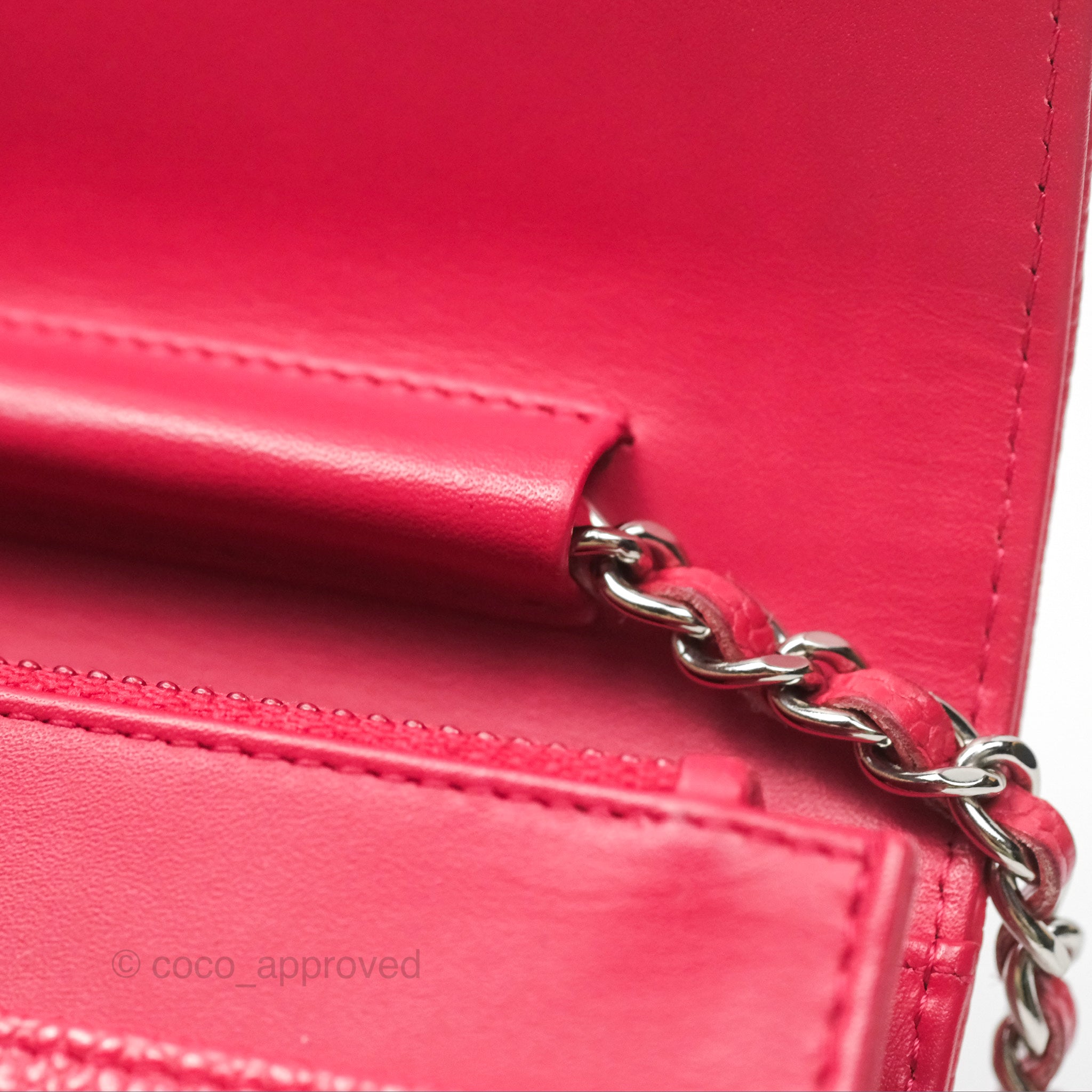 Chanel CC Wallet On Chain WOC in Dark Pink Caviar Leather with Silver Hardware - Perfect for Evening Events, Parties & Luxury Fashion Accessories