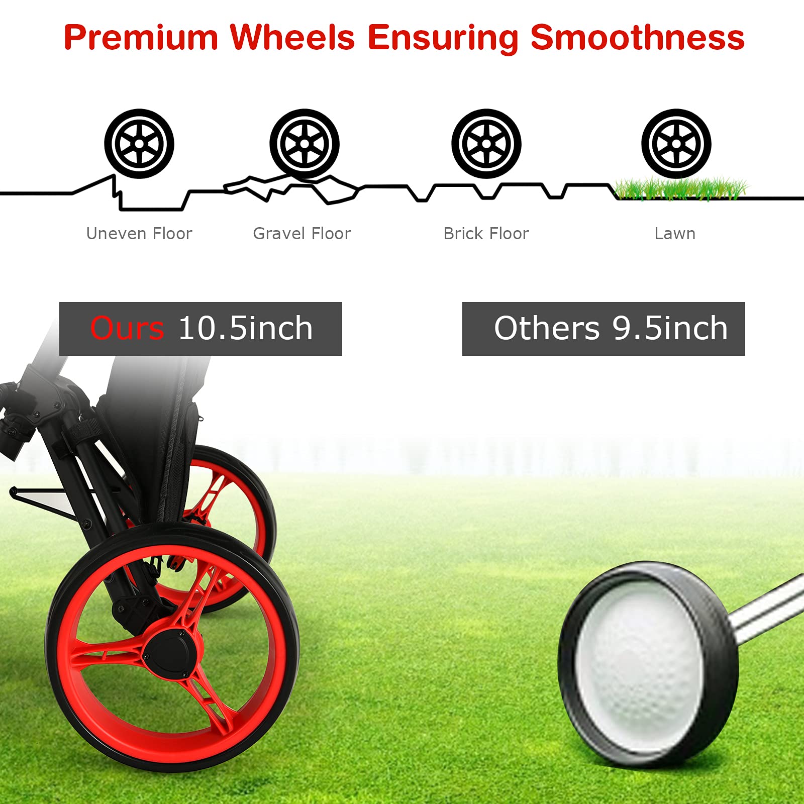 GYMAX 3-Wheel Golf Push Cart - Foldable Lightweight Golf Trolley with Adjustable Height, Umbrella Holder, Hydraulic Seat, Storage Bag & Cup Holder | Perfect for Golf Clubs, Courses & Outdoor Practice