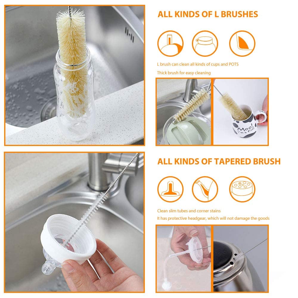 Almcmy 9-Pack Bottle Brush Set with Long Handle - Premium Cleaning Brushes for Narrow Neck Bottles, Wine Glasses, Baby Bottles, Thermos & Straws | Perfect for Home Kitchen, Bar Accessories & Baby Care Essentials