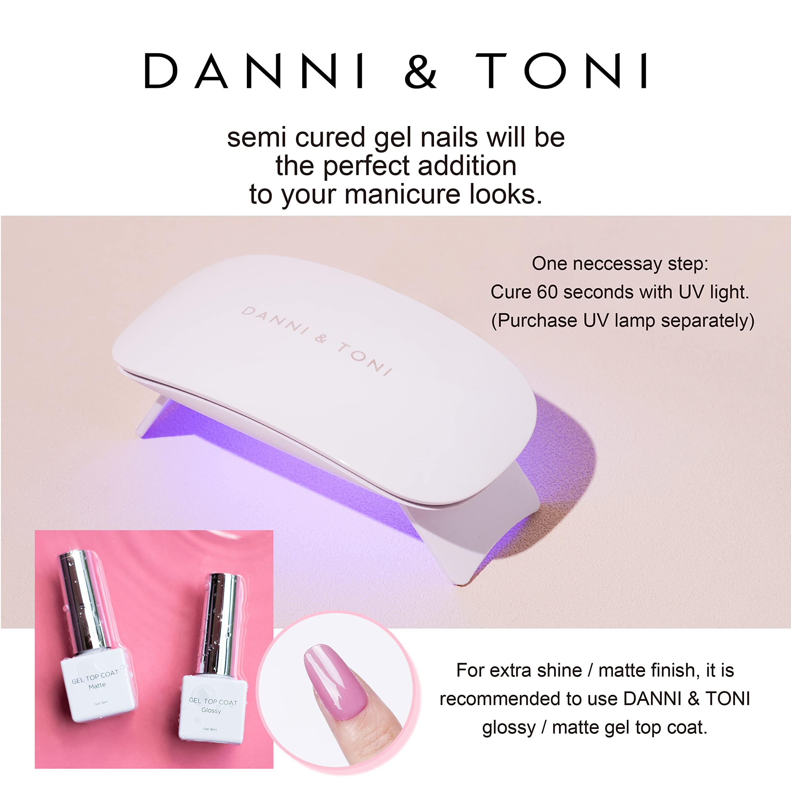 DANNI & TONI Semi Cured Gel Nail Strips - Pink Lemonade Fuchsia Glossy Nail Wraps (28 Stickers) | DIY Salon-Quality Manicure at Home for Parties, Weddings & Special Occasions