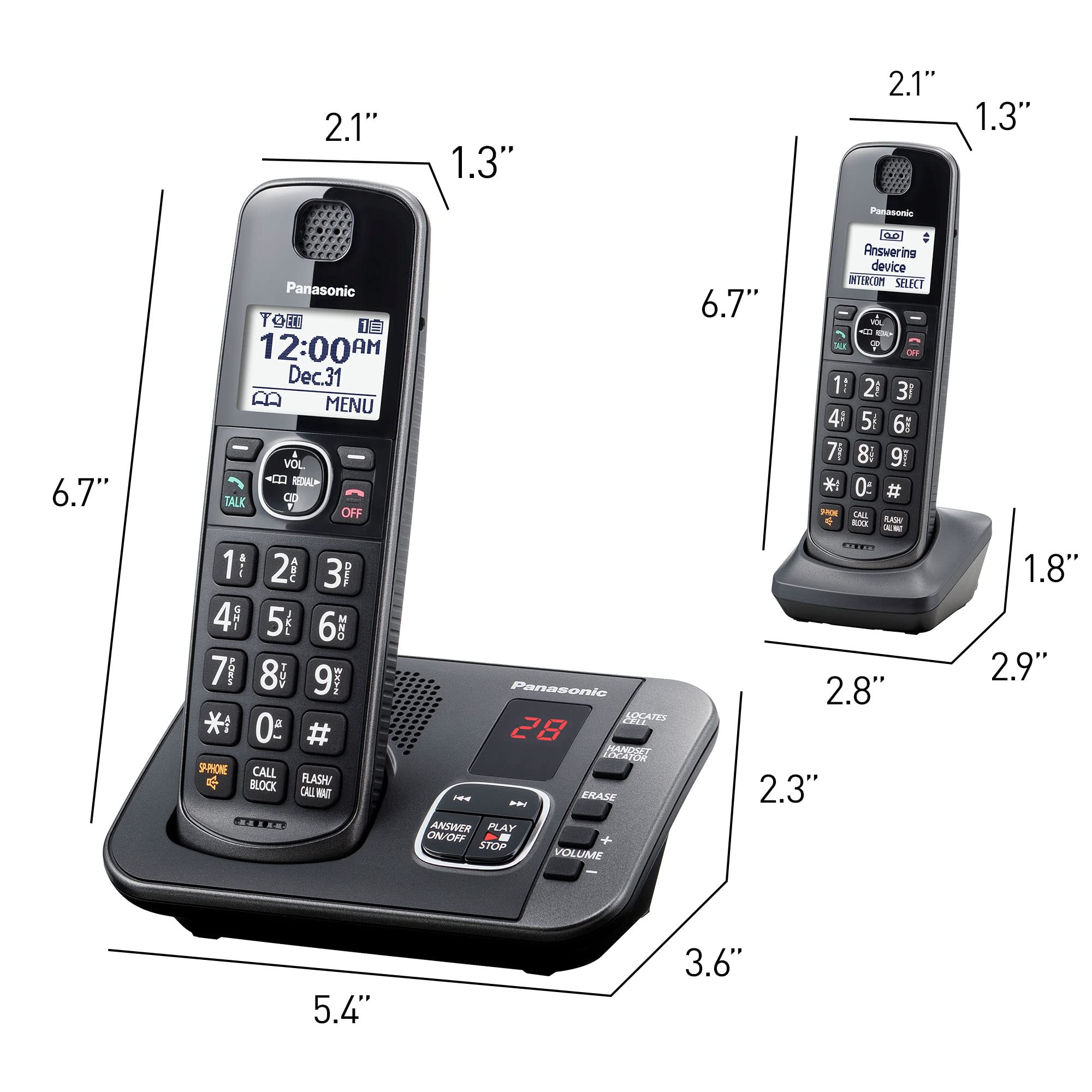 Panasonic KX-TGE633M DECT 6.0 Expandable Cordless Phone System with Answering Machine, Call Blocking & 3 Handsets - Metallic Black - Ideal for Home & Office Communication