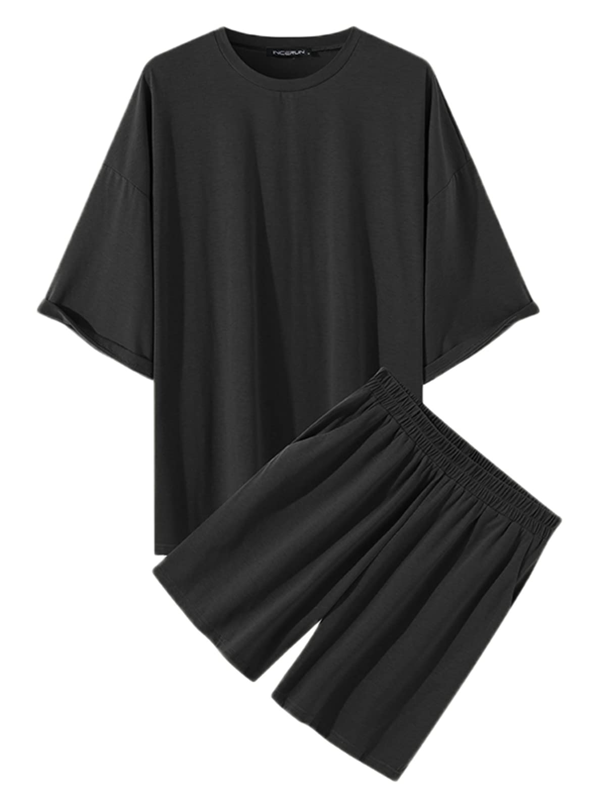 INCERUN Men's Casual Short Sleeve Button Down Shirt - Loose Fit Striped Summer Shirt with Lapel Collar, Black, Large - Perfect for Beach Outings, Vacation Wear & Casual Summer Style