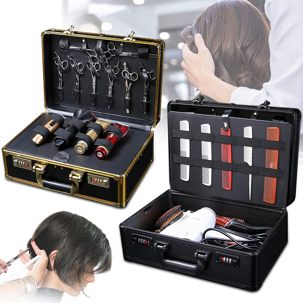 Professional Barber Case - Salon Hair Cutting Storage Organizer Kit with Travel Handle - Stylist Tool Box for Clippers, Trimmers, Blades, Shears, Combs & Brushes (Black) - Perfect for Mobile Barbers, Salon Professionals & Home Haircut Kits