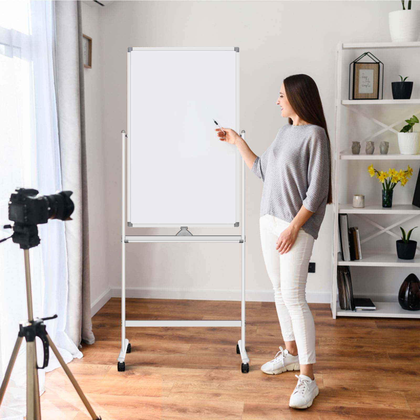 Double Sided Magnetic Dry Erase Whiteboard Easel on Wheels - 24