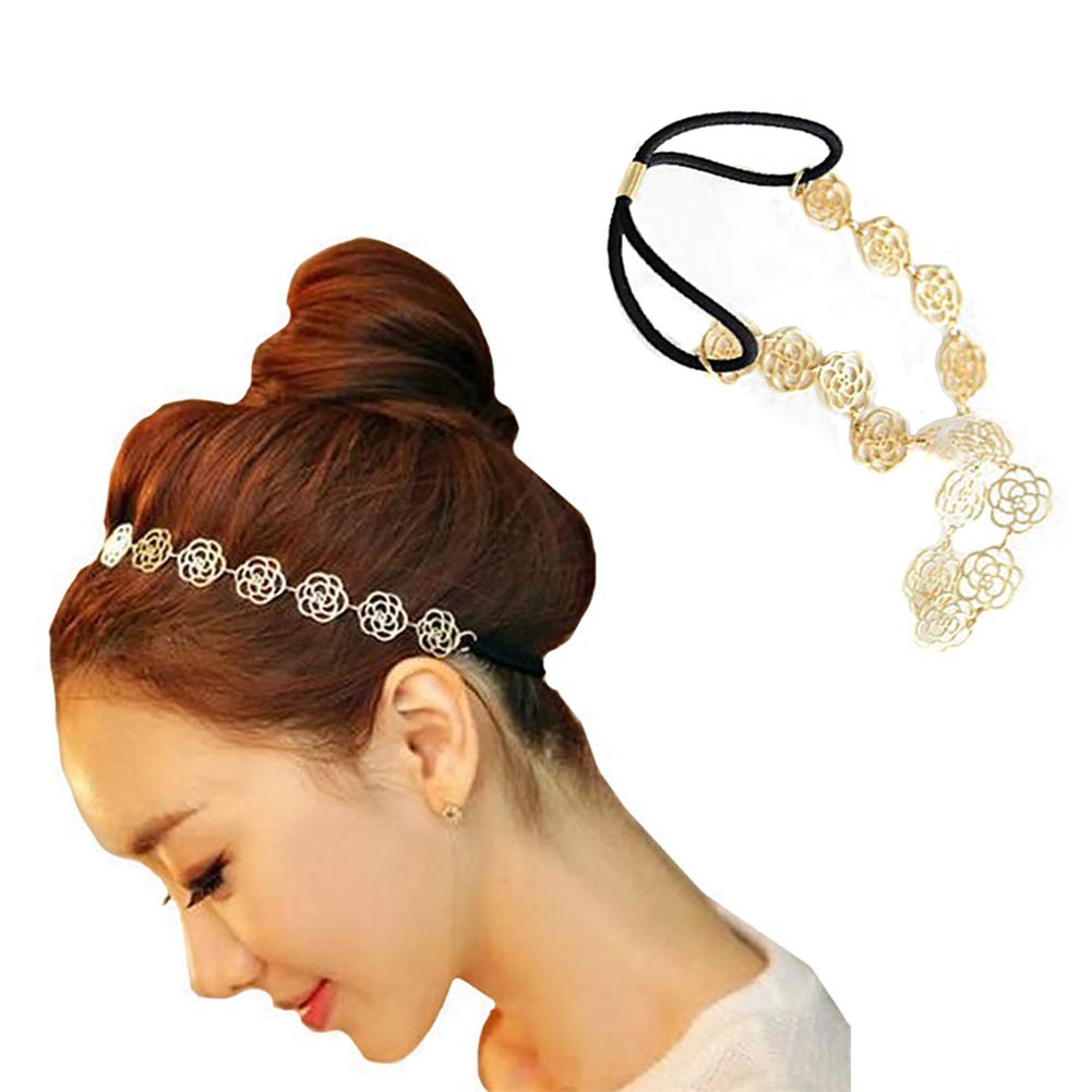 Fodattm 2PCS Sweet Rose Hollow Stretch Headbands - Women's Metal Hair Ropes & Hair Ornaments for Wedding, Party & Everyday Wear