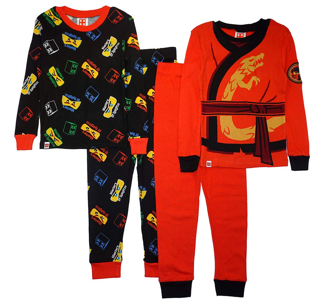 LEGO Ninjago Boys Pajama Set - 4 Piece Long Sleeve & Pant PJs with Glow in Dark Design | Comfortable Sleepwear for Kids & Birthday Gifts | Perfect for Bedtime, Sleepovers & Themed Parties