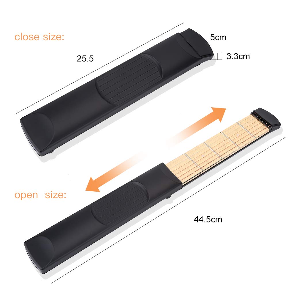 Portable 6-Fret Pocket Guitar Trainer - Finger Exercise & Chord Practice Tool for Beginners | Compact Travel Guitar Fretboard for On-The-Go Musicians (Home, Office, Travel, Camping)