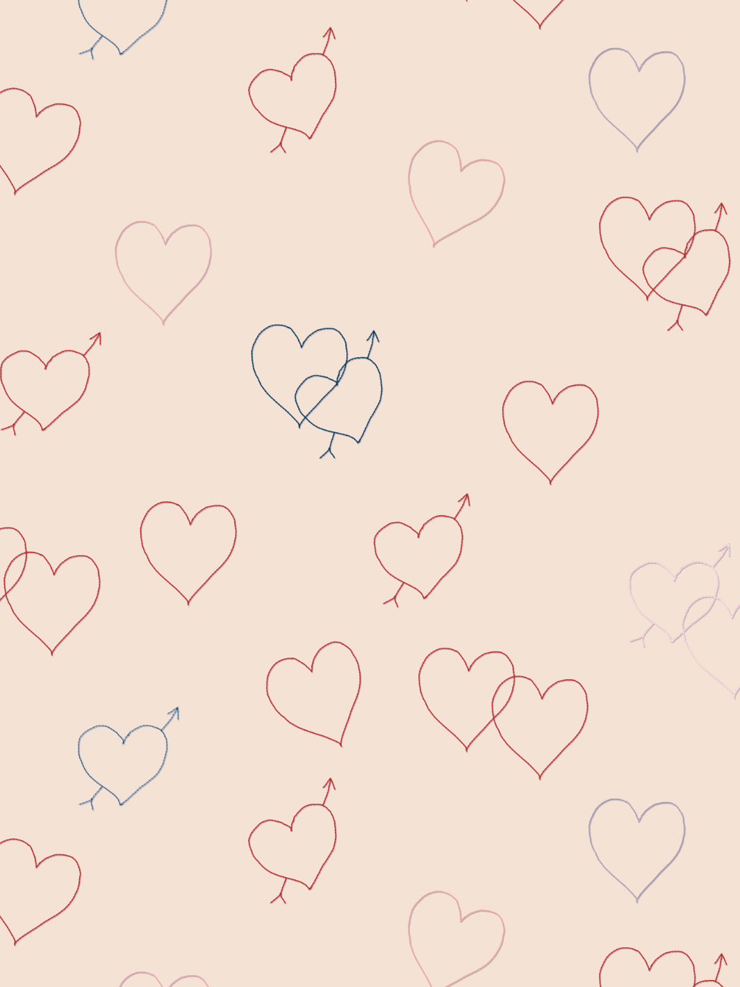 Lingua Franca Embroidered Hearts Wallpaper - Cream Floral Peel & Stick Wallpaper for Bedroom, Nursery, or Home Decor