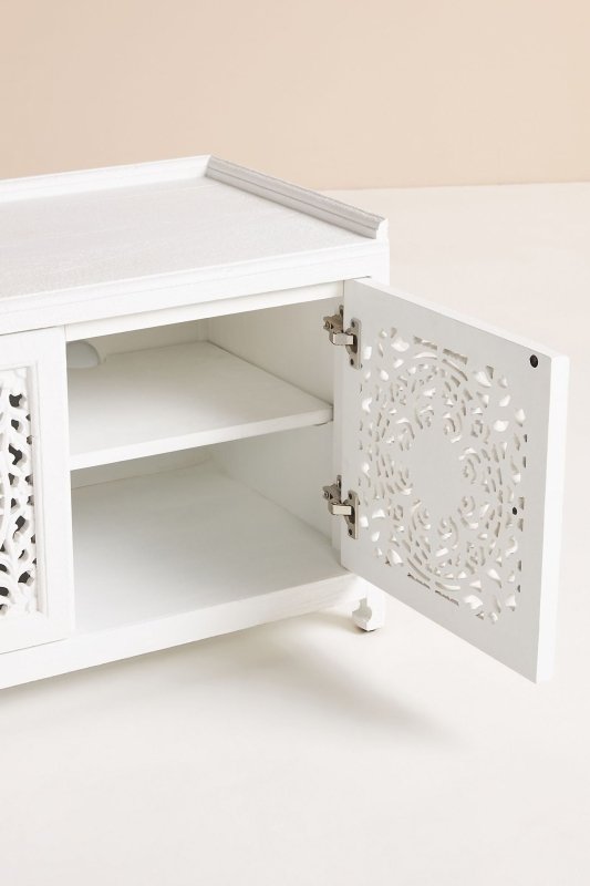 Hand Carved Lombok Storage Bench - Solid Wood Entryway Bench with Storage for Shoes & Coats | Perfect for Hallway, Living Room & Bedroom Organization