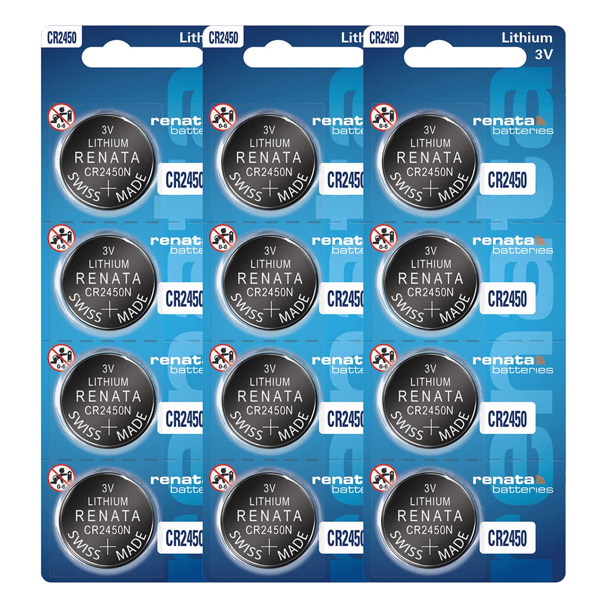 Renata CR2450N 3V Lithium Coin Battery (12 Pack) - Long Lasting Power for Watches, Calculators, Key Fobs & Medical Devices