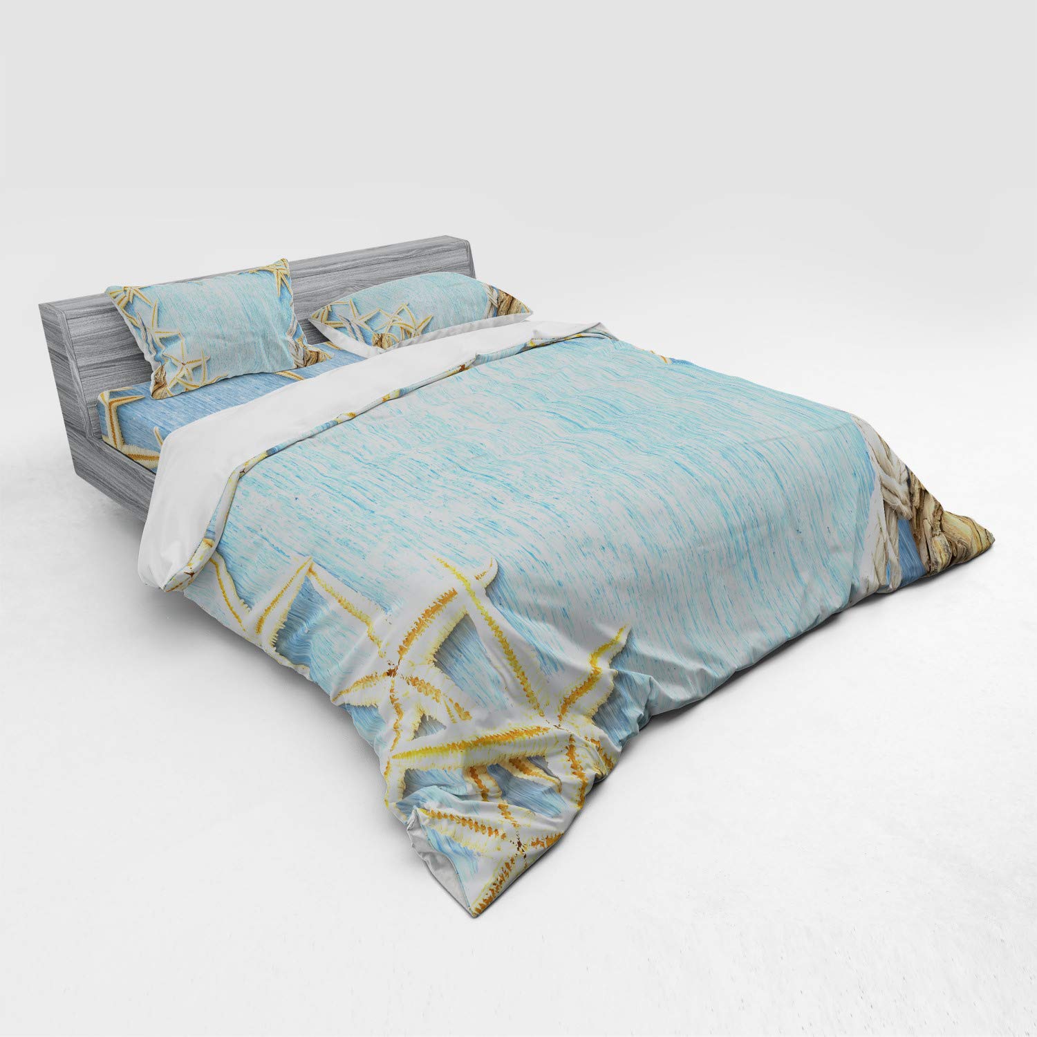 Ambesonne Seashells 3-Piece King Size Duvet Cover Set - Coastal Beach Theme Bedding with Shell Print, Pale Blue Ivory, Includes Duvet Cover + 2 Pillow Shams - Perfect for Beach House Decor, Guest Room or Nautical Nursery