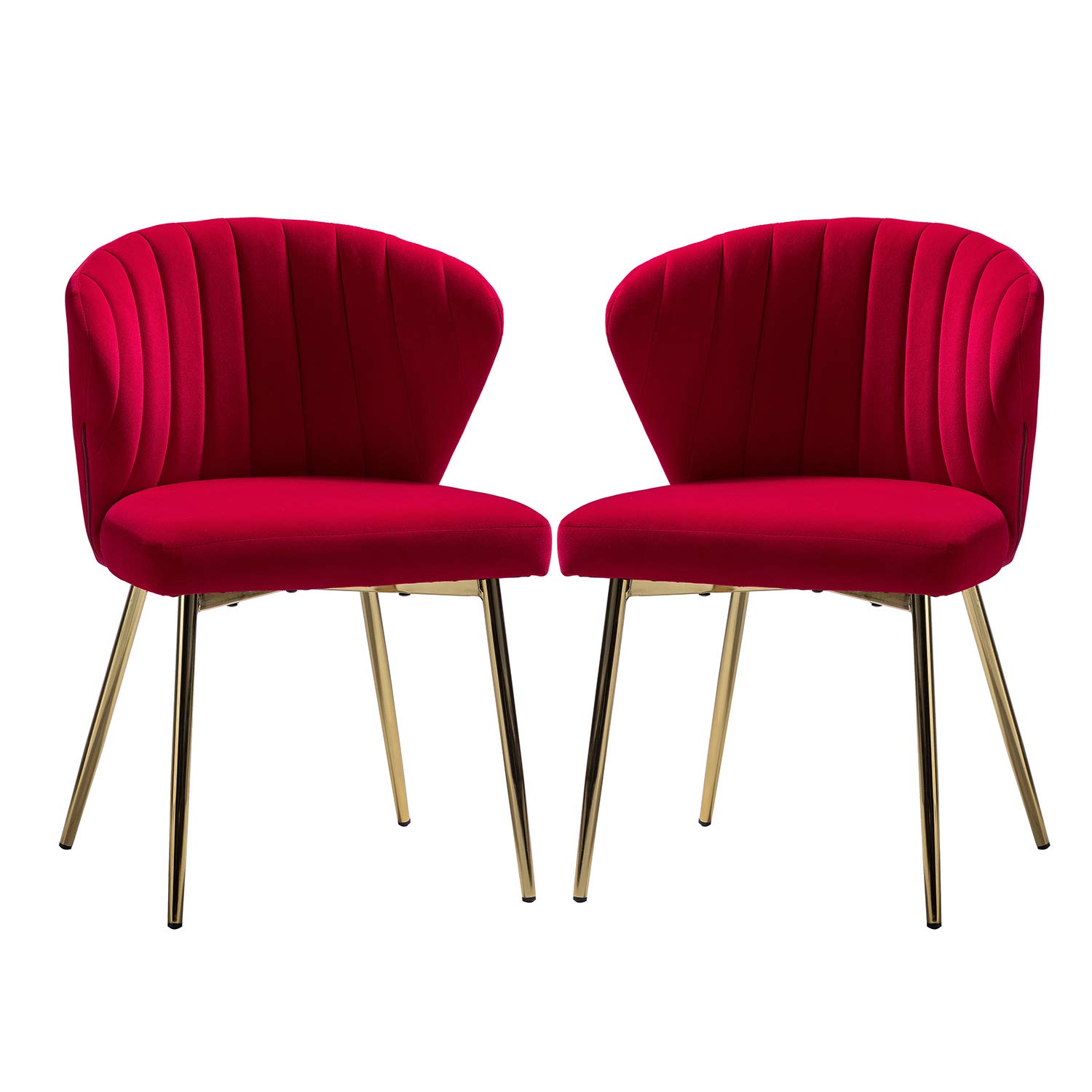 TINA'S HOME Velvet Dining Chairs Set of 2 - Modern Upholstered Side Chairs with Golden Metal Legs, Small Armless Accent Chairs for Living Room, Kitchen, Bedroom & Beauty Salon | Perfect for Small Spaces, Dining Sets and Home Decor (Red)