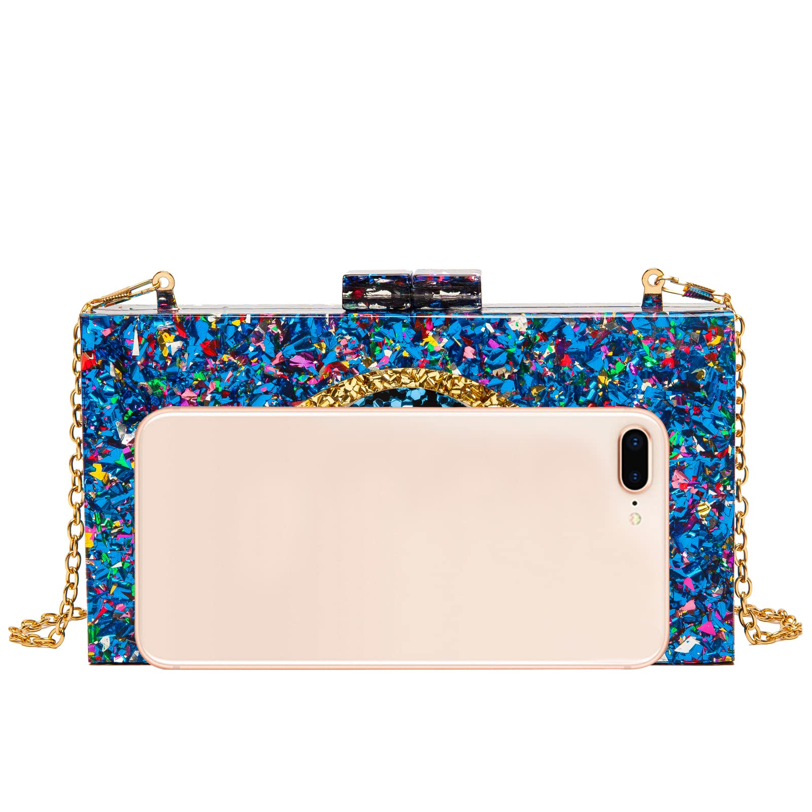 LETODE Women's Evil Eye Acrylic Clutch Purse - Glitter Evening Bag with Chain, Shoulder & Crossbody Strap - Perfect for Parties, Weddings & Night Out