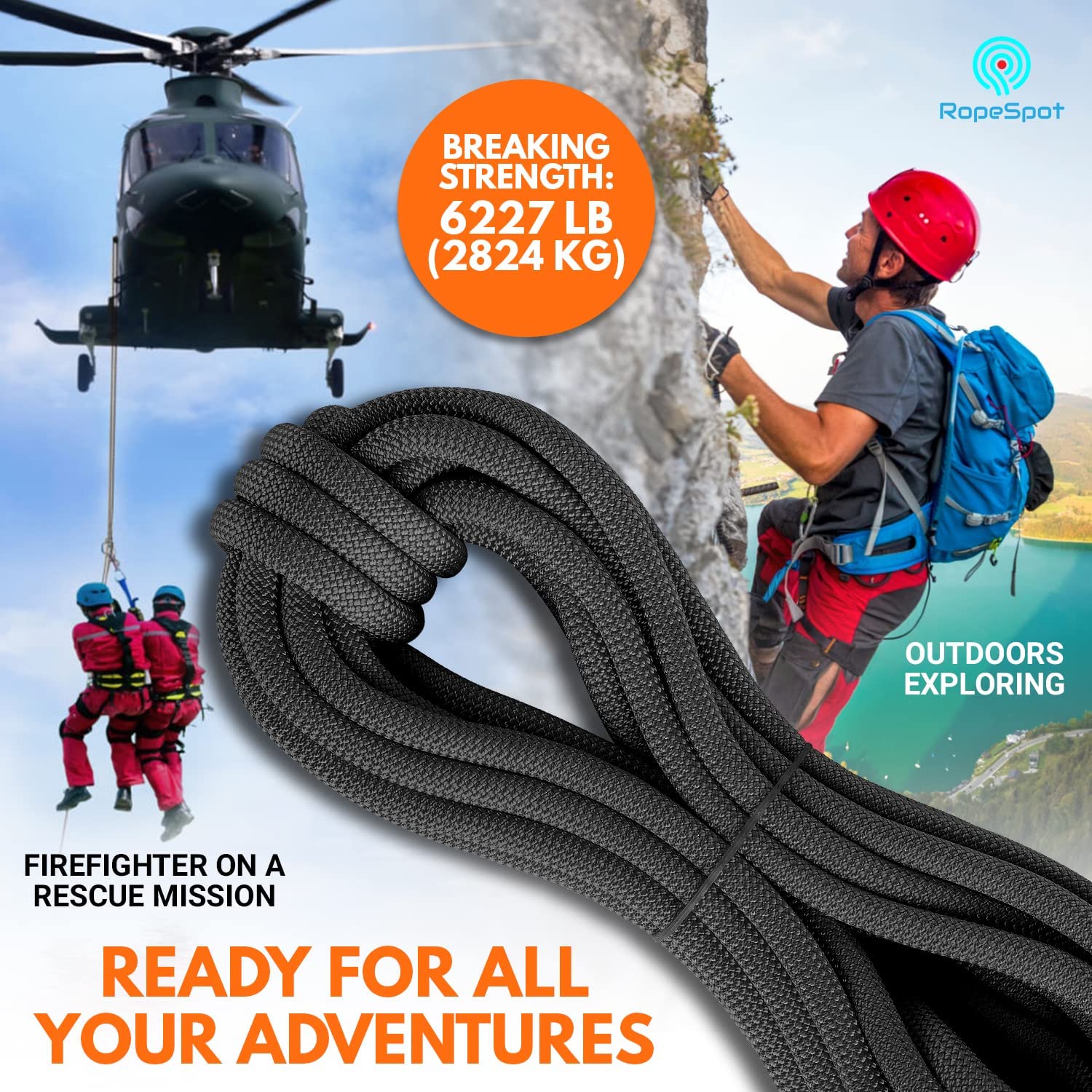 UIAA Certified 10.5mm Static Climbing Rope - High Strength Rock Climbing & Rescue Rope for Mountaineering, Rappelling & Outdoor Adventures