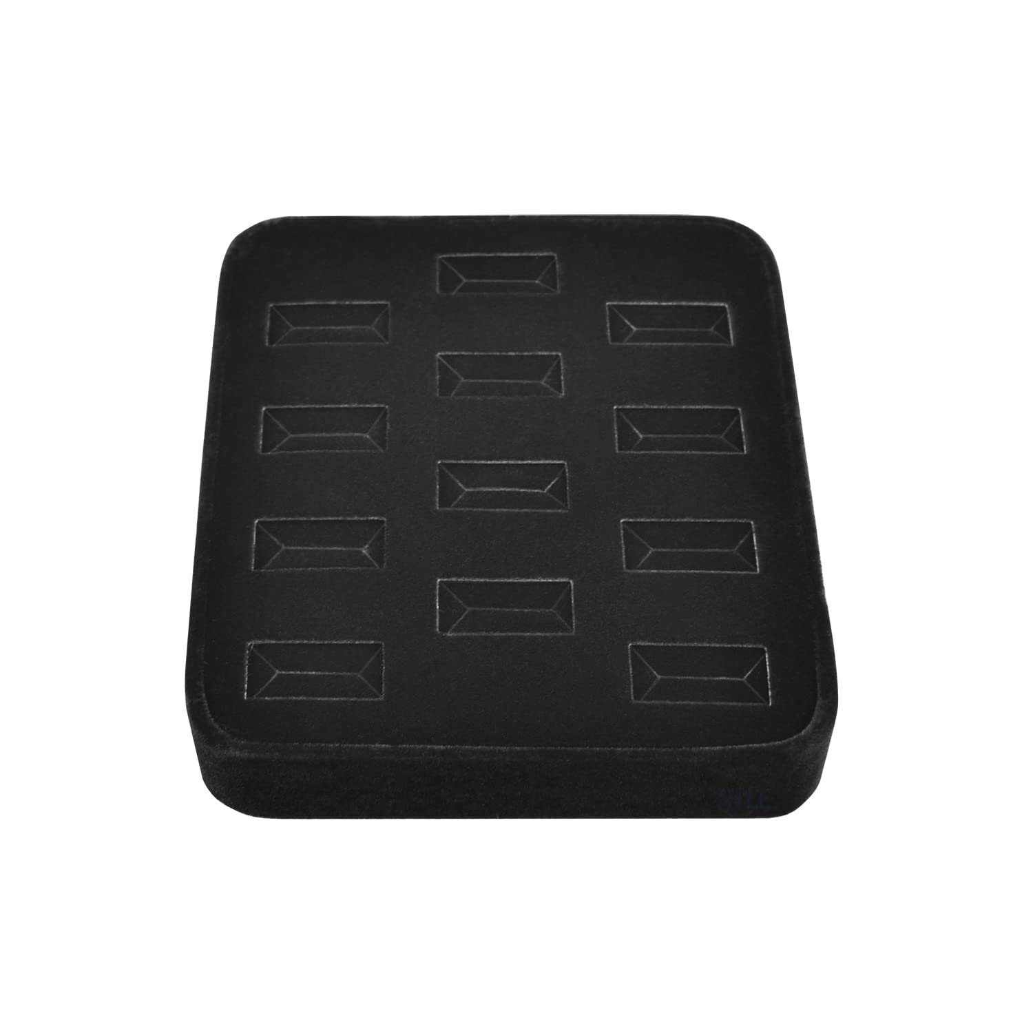MOOCA 12 Slot Ring Display Tray - Velvet Jewelry Organizer Stand for Rings, Earrings & Bracelets - Perfect for Home, Trade Shows & Retail Store Showcases - Black Velvet Jewelry Display Case