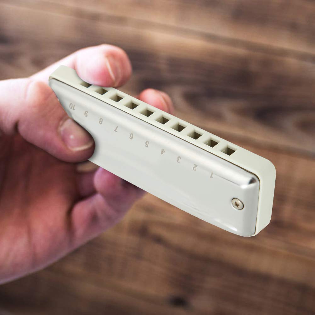 F Key Blues Harmonica - Diatonic Resin Wind Instrument for Kids, Adults & Beginners (White) | Perfect for Music Lessons, Blues Performances & Travel