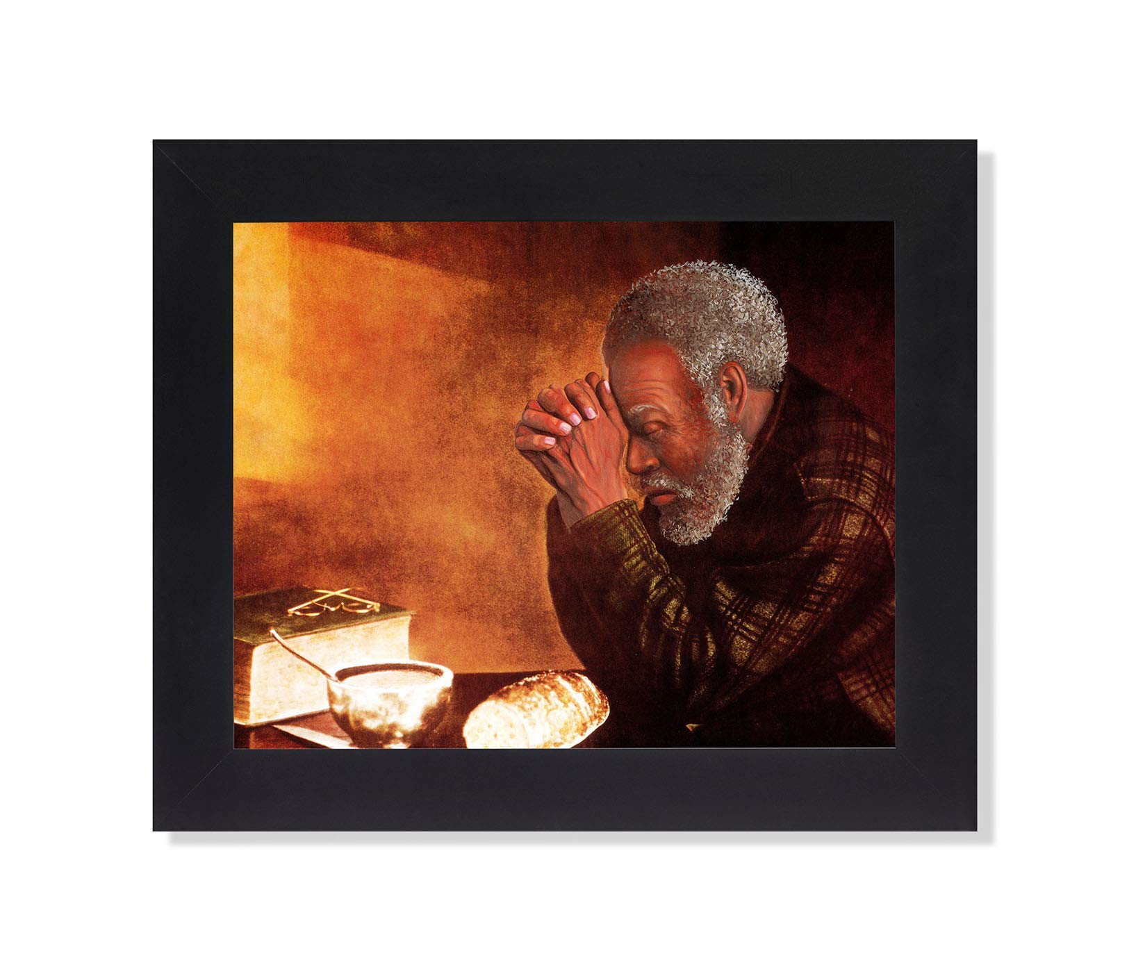 African American Man Praying Wall Art - 8x10 Framed Religious Print, Daily Bread Inspirational Home Decor for Living Room, Bedroom & Church