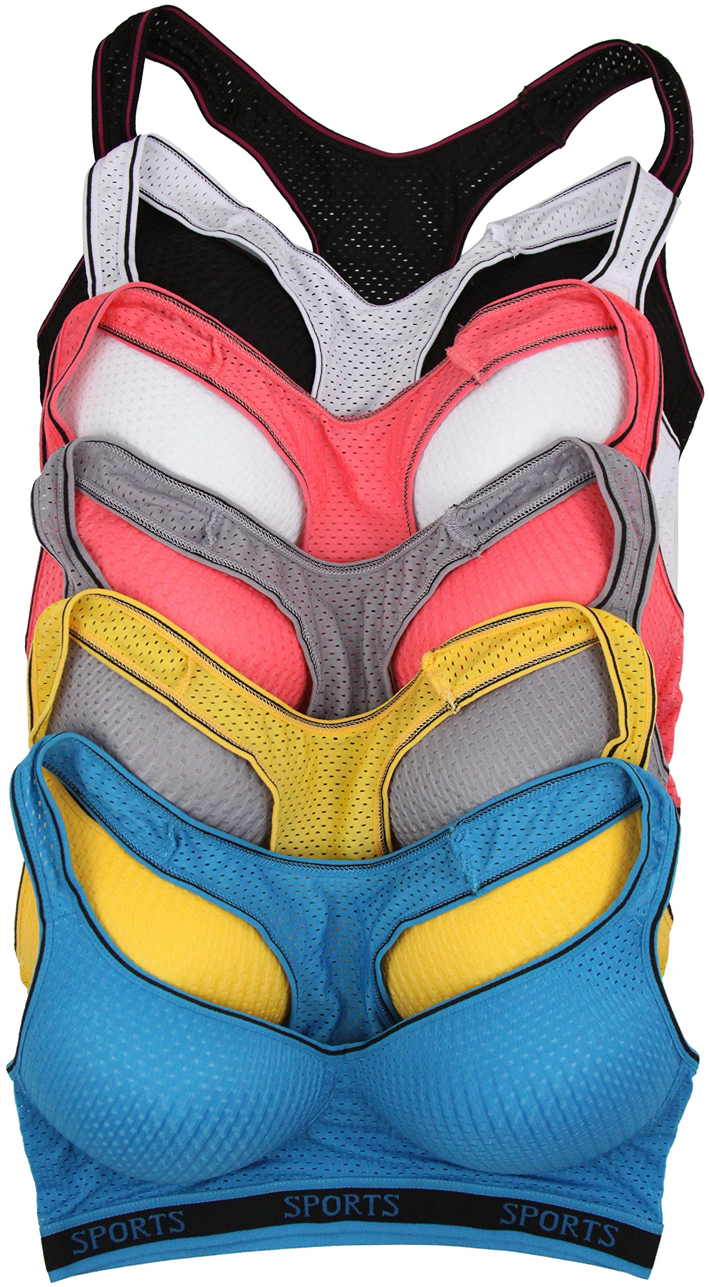 ToBeInStyle Women's 6-Pack Seamless Sports Bras - Breathable & Supportive for Yoga, Running, Gym Workouts & Active Lifestyle