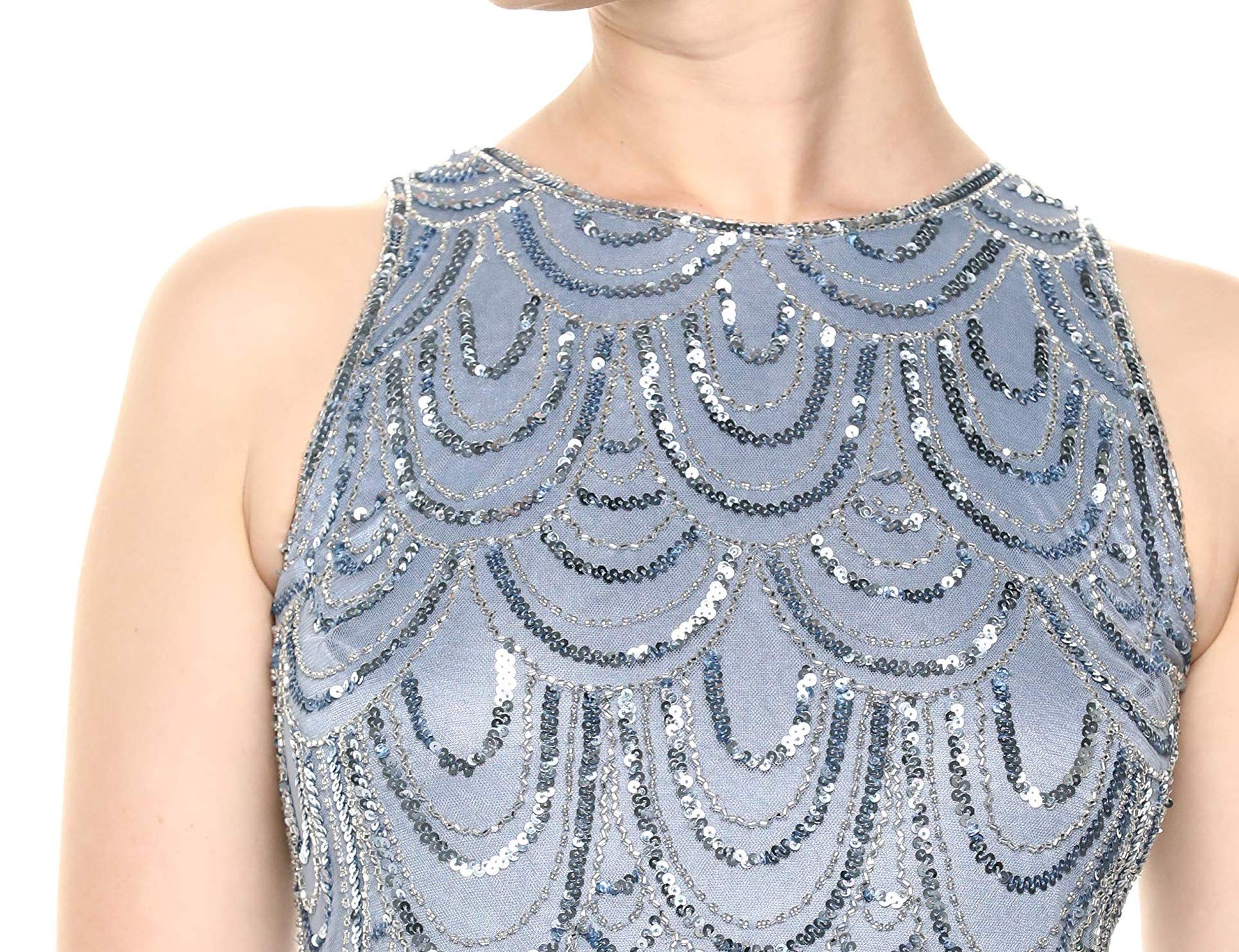 J Kara Women's Petite Sleeveless Beaded Pop Over Dress with Scarf - Elegant Summer Cocktail Party & Wedding Guest Outfit