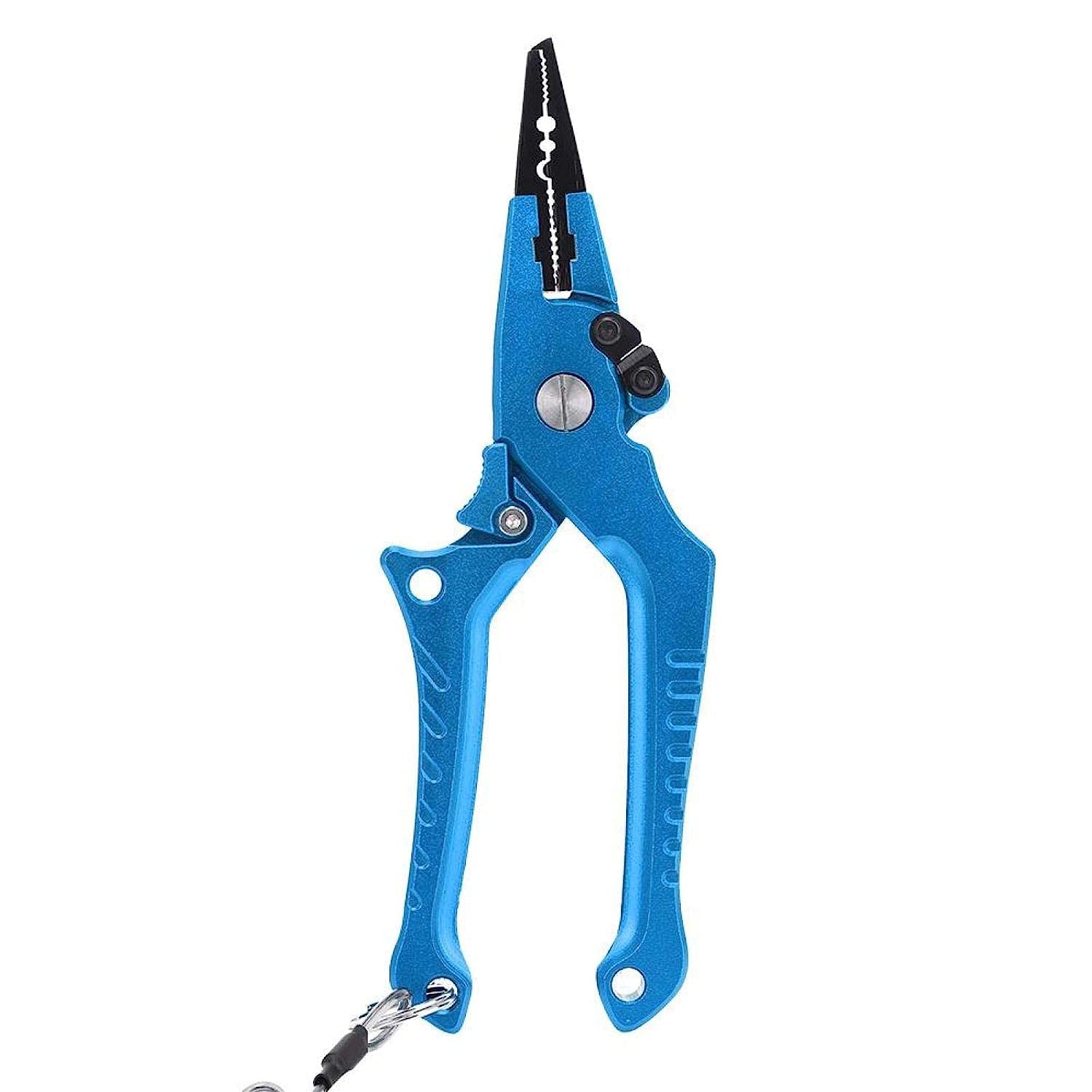 Premium Set of 2 Aluminum Alloy Fishing Pliers with Elastic Band - Saltwater & Freshwater Fishing Gear for Anglers (Blue) | Ideal for Catch Handling, Hook Removal & Line Cutting