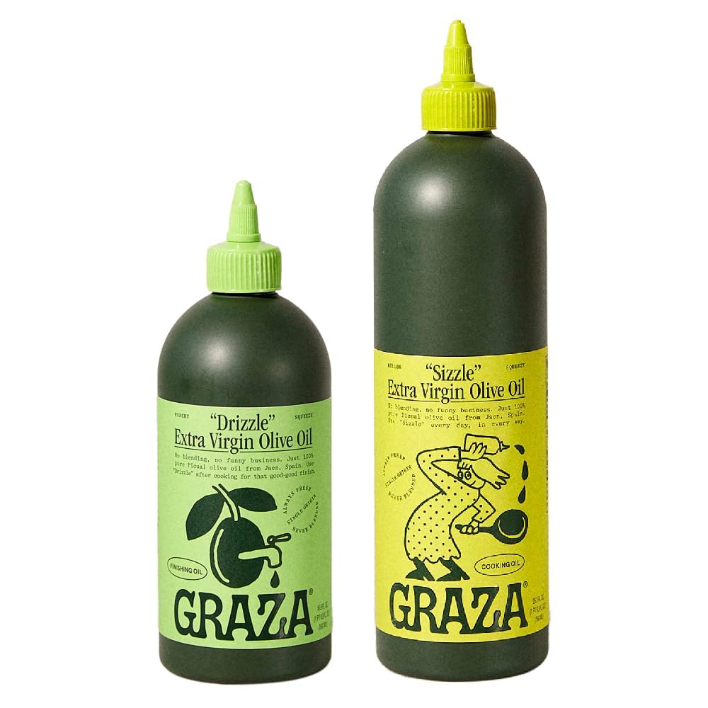 Premium Grazas Olive Oil Variety Pack (Set of 2) - Extra Virgin & Infused Cooking Oils for Gourmet Meals, Salad Dressings & Healthy Recipes - Includes Sizzle & Drizzle Flavors