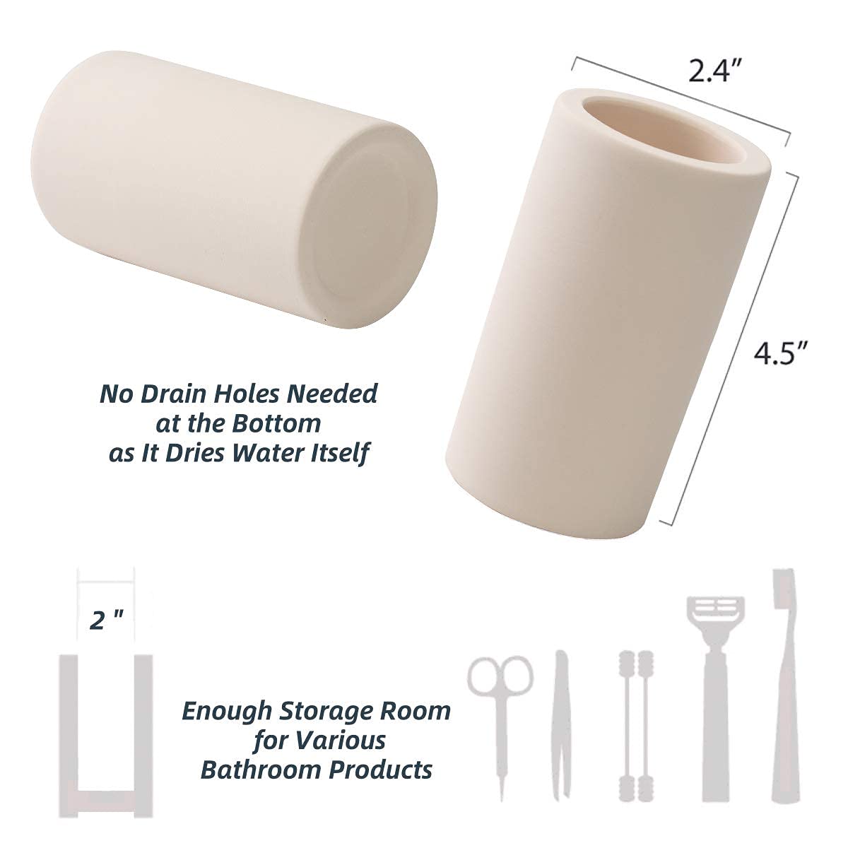 Organic Diatomite Toothbrush & Makeup Brush Holder - Bathroom Countertop Organizer Stand for Toothpaste, Razors & Cosmetics | Beige | Perfect for Vanity, Sink & Shower Organization