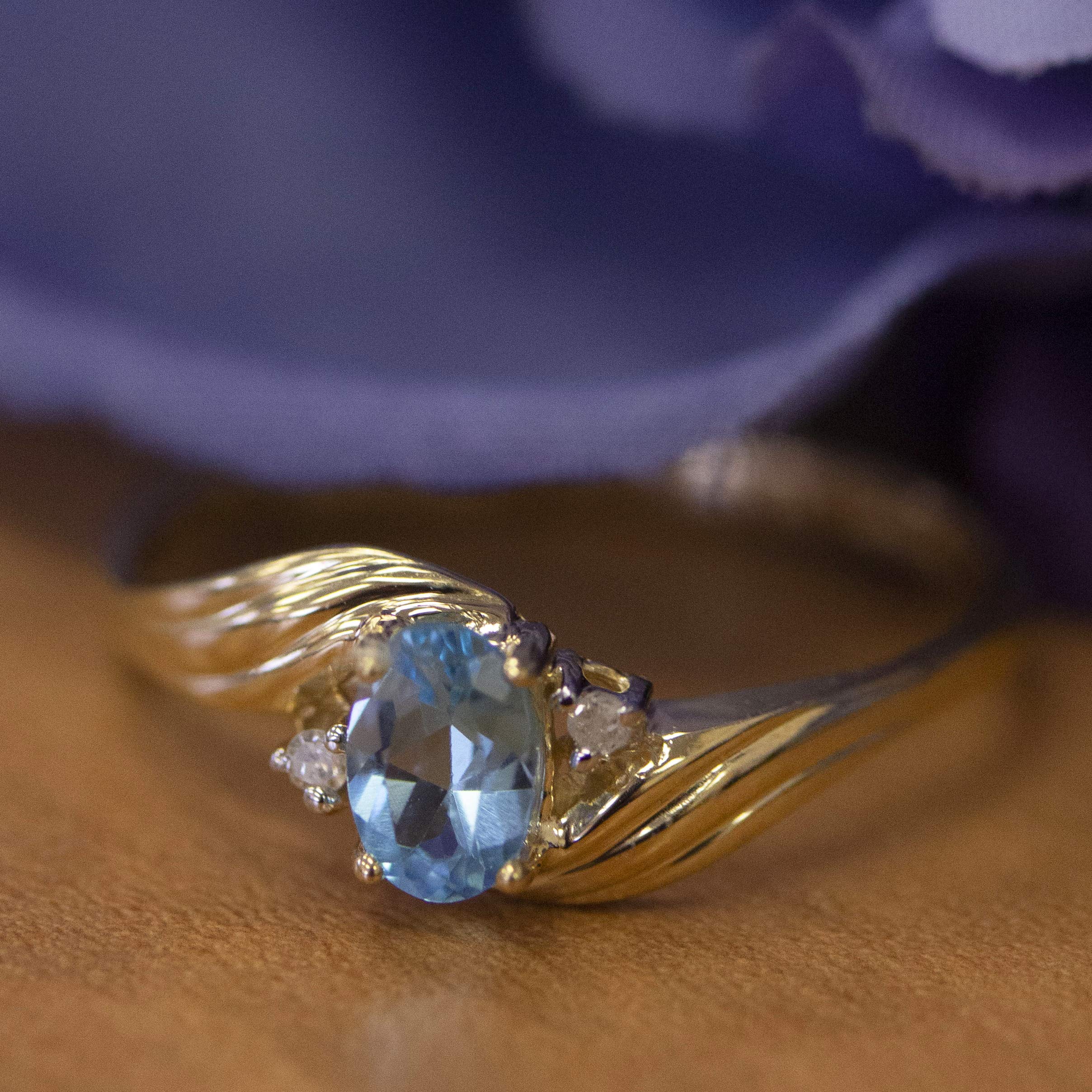 10K Yellow Gold Blue Topaz and Diamond Ring – Elegant Jewelry for Women, Perfect for Engagement, Wedding, Anniversary & Special Occasions
