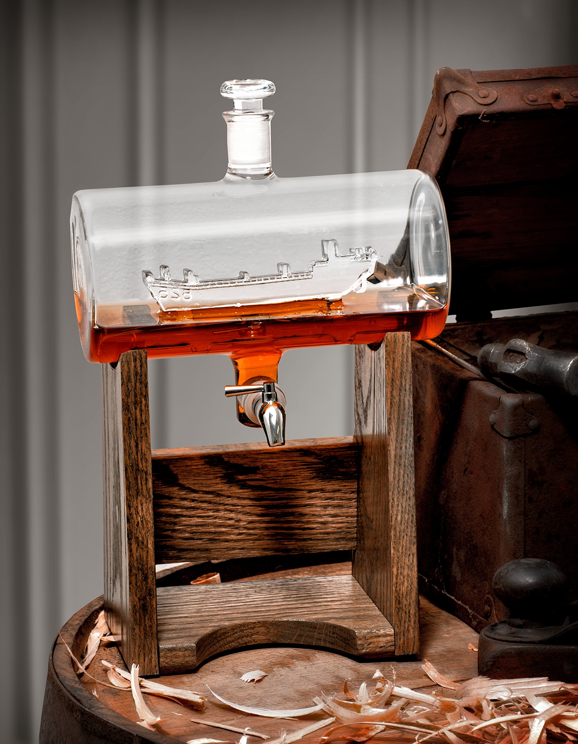Premium LST Liquor Decanter - 1150ml Glass Whiskey Decanter Set for Scotch, Bourbon, Vodka, Rum & Wine - Elegant Landing Ship Design - Perfect for Home Bar, Gifts & Entertaining