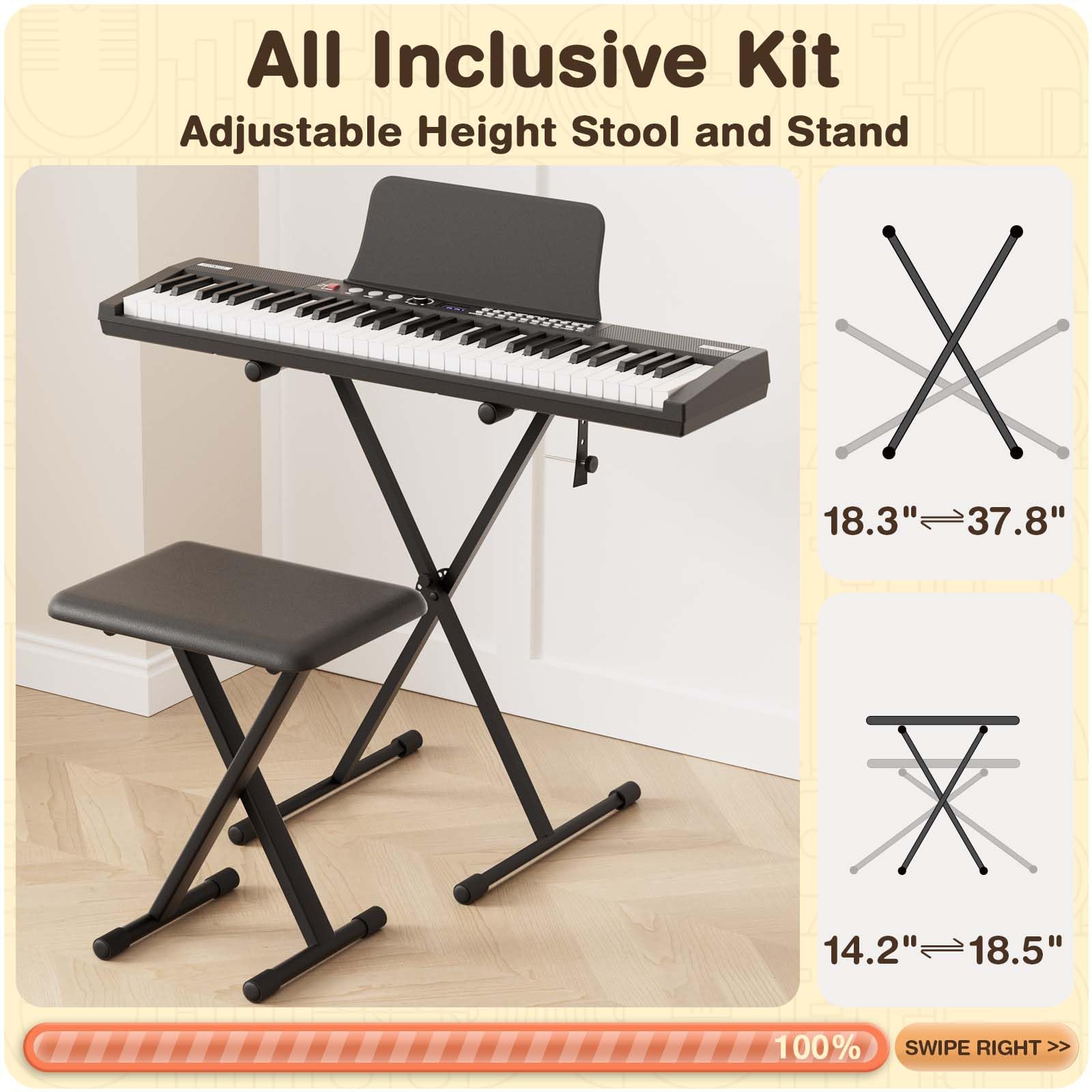 Best Electric Piano Keyboard with Pedal - 61 Key Portable Digital Piano w/ 128 Tones, Bluetooth & MIDI Support - Includes Bench, Stand, Headphones & Stickers - Perfect for Beginners, Home Practice & Live Performances (FPK61)
