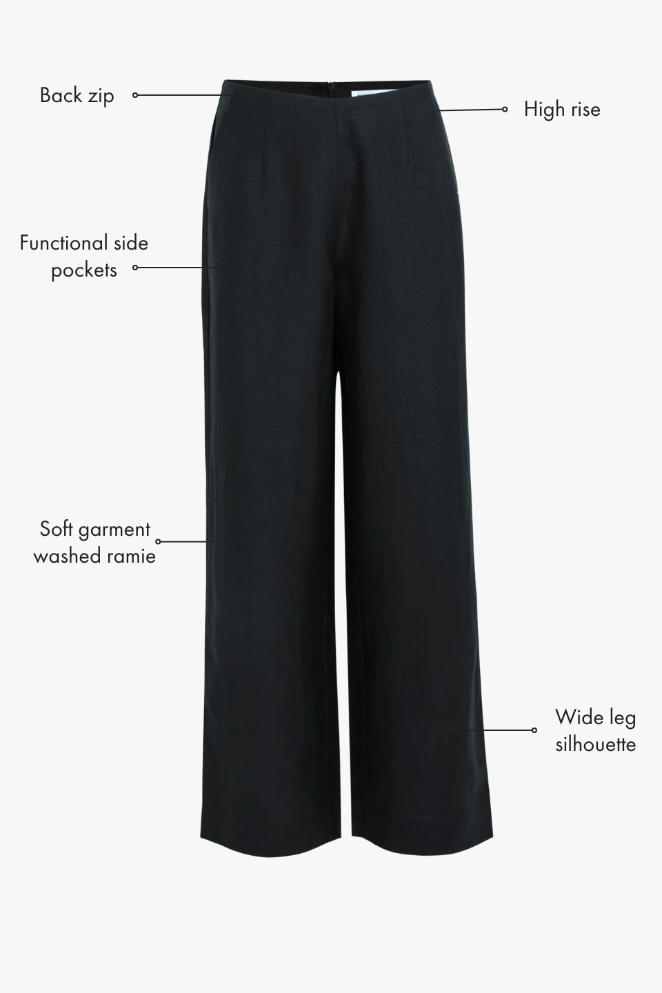 Boulevard Black Linen Viscose Wide Leg Pants for Women - Comfortable High Waisted Palazzo Trousers - Perfect for Office, Travel and Casual Wear