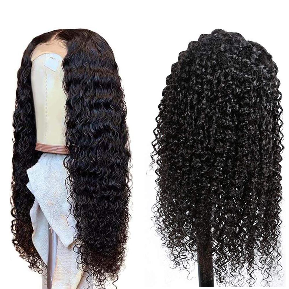 180% Density Deep Wave 4x4 Transparent Lace Front Wig - Natural Black Human Hair for Everyday Wear & Special Occasions