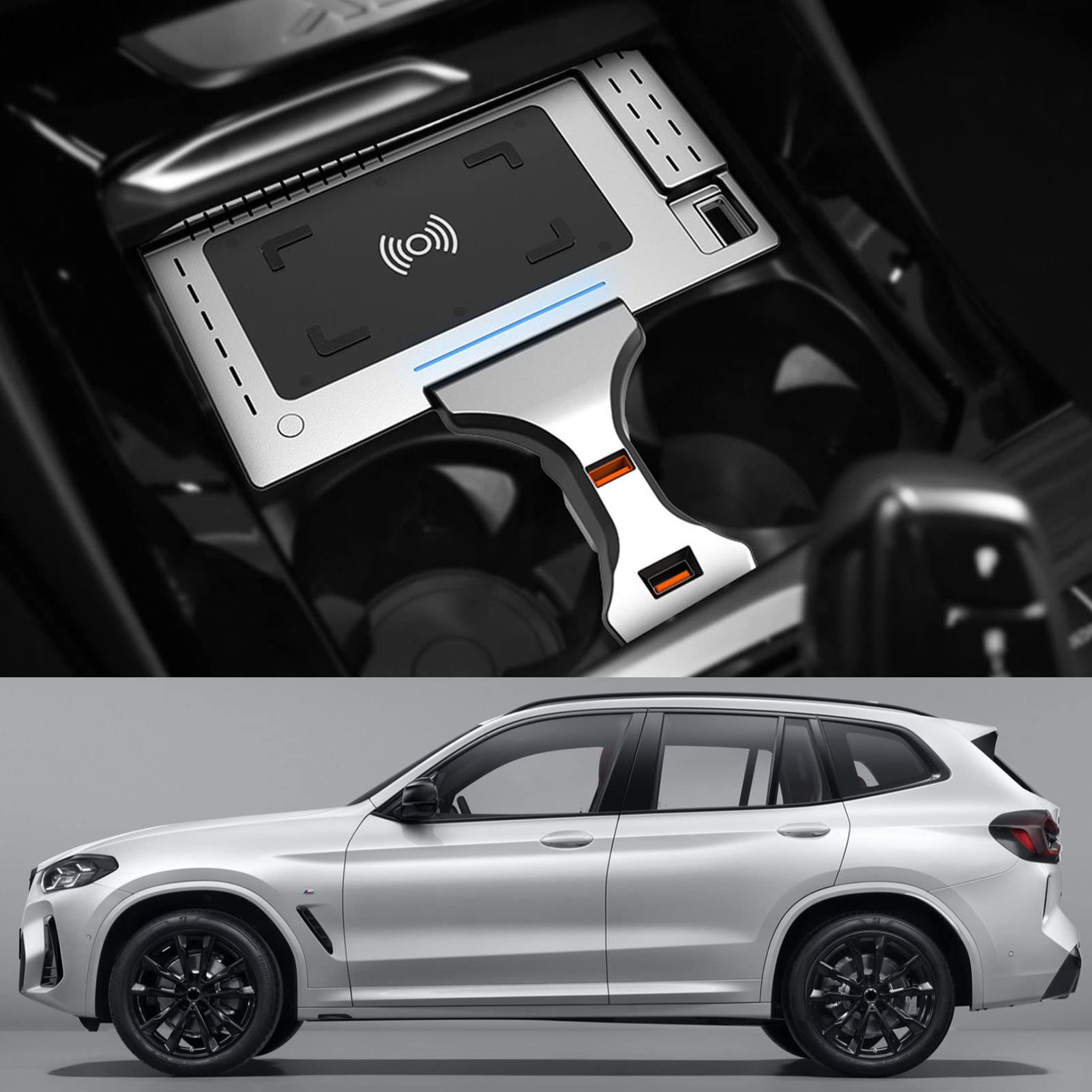 Elecdigit 2022 Upgraded Qi-Certified 15W Fast Wireless Car Charger for BMW X3/X4 (2018-2022) - USB Ports, Overheat Protection - Compatible with iPhone X/XS/XR/8 & Samsung Galaxy - Perfect for Road Trips & Daily Commute