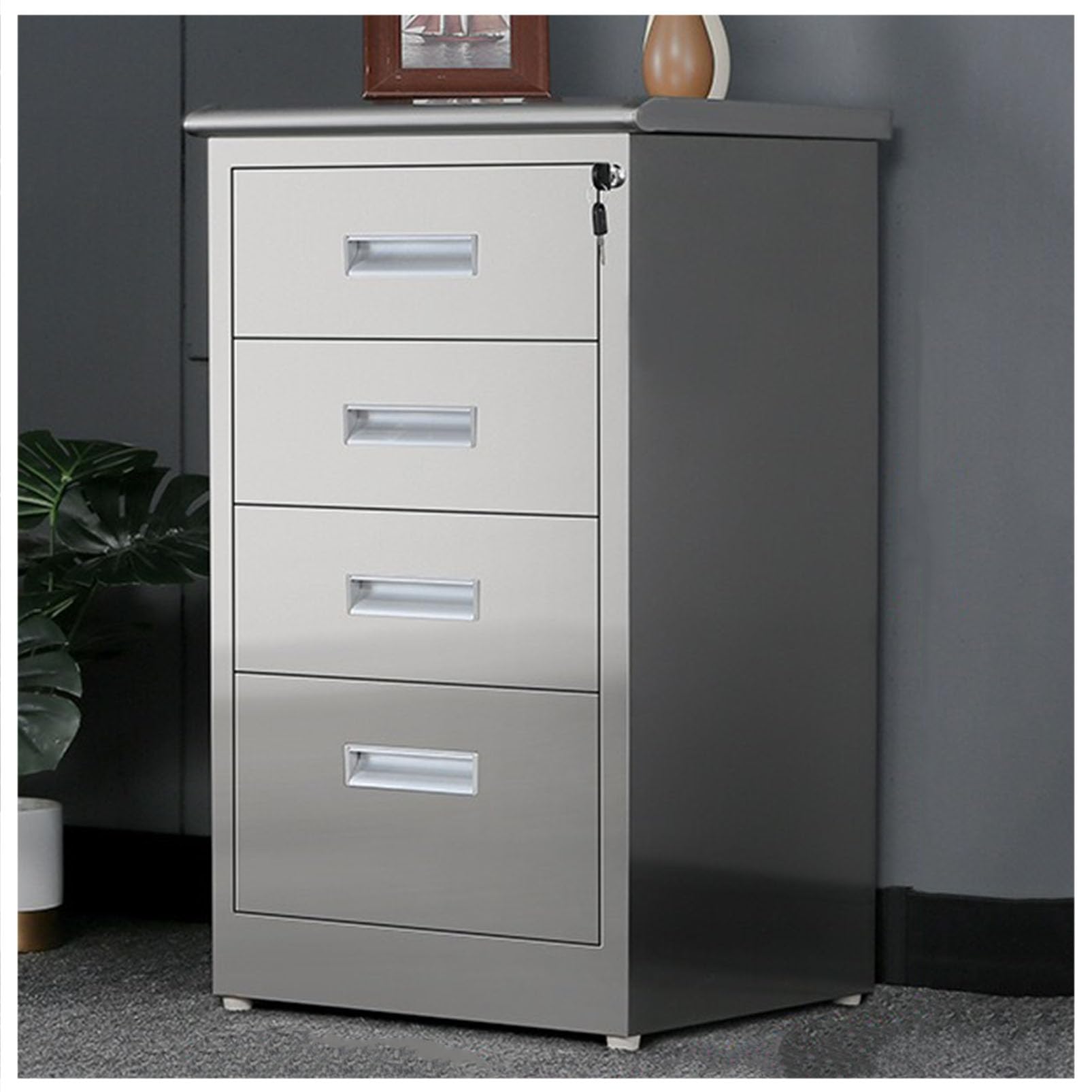 Stainless Steel File Cabinet with Lock - Under Desk Mobile Storage for Home Office, Garage Tool Chest & Metal Medicine Cabinet | Perfect for Warehouse, Repair Shop, Home Organization & Office Supplies