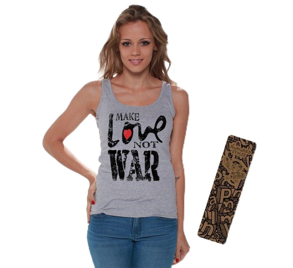 Awkwardstyles Women's Make Love Not War Sleeveless Tank Top - Soft Cotton Casual & Workout Shirt with Peace Design + Free Bookmark - Perfect for Yoga, Gym, and Everyday Wear