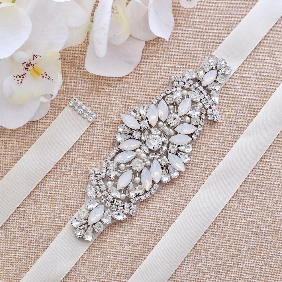 Tamryn Swarovski Opal & Pearl Wedding Belt - Elegant Bridal Sash for Bridesmaids, Flower Girls & Formal Occasions