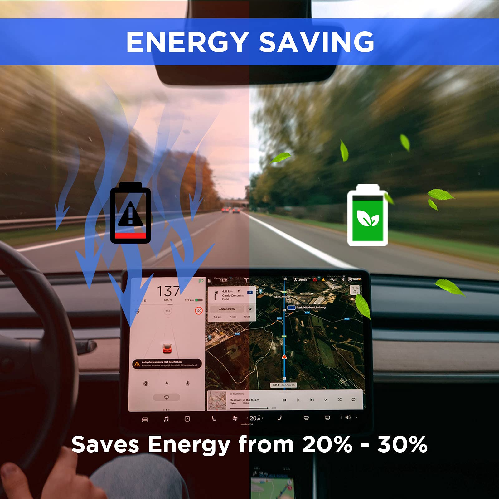 Premium Nestour Windshield Sunshade with Ambient LED Lights for Tesla Model 3/Y (2021-2022) - UV Protection & Interior Cooling Accessories for Road Trips & Summer Parking