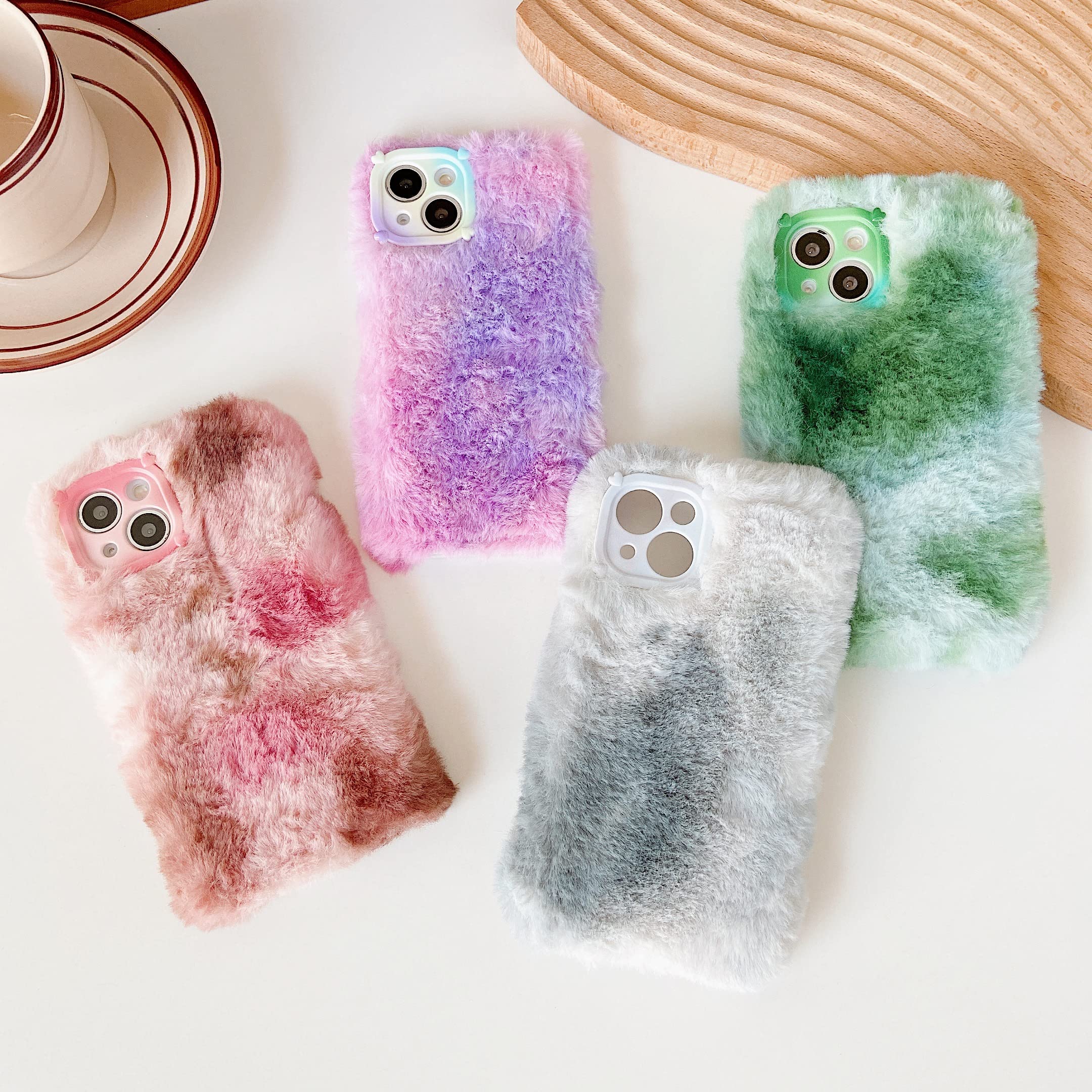 Gradient Color Plush Furry Soft iPhone XR Case - Winter Warm Cozy Phone Cover with Fluffy Texture (Pink) - Perfect for Cold Weather & Stylish Protection