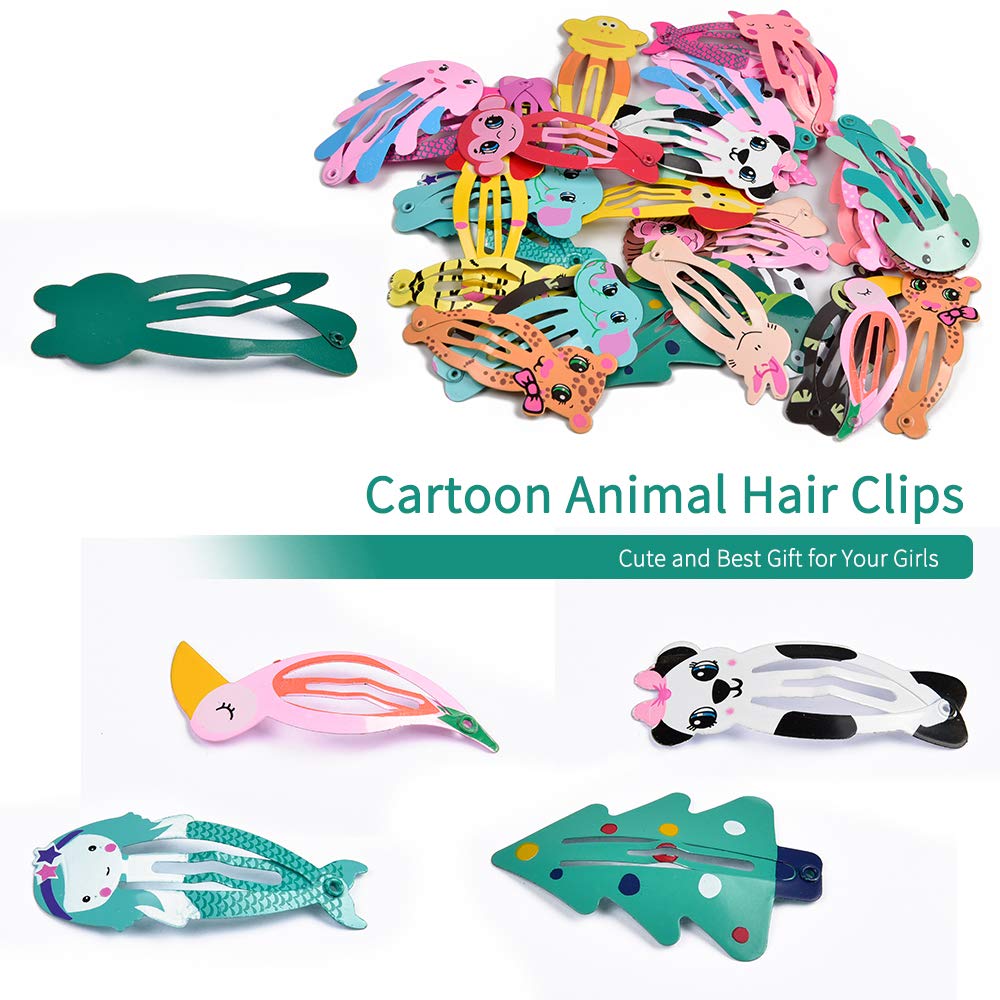 IKOCO 21 Pairs Snap Hair Clips for Girls - Cute Animal & Cartoon Barrettes for Toddlers - Non-Slip Hair Accessories for School, Parties & Daily Styling