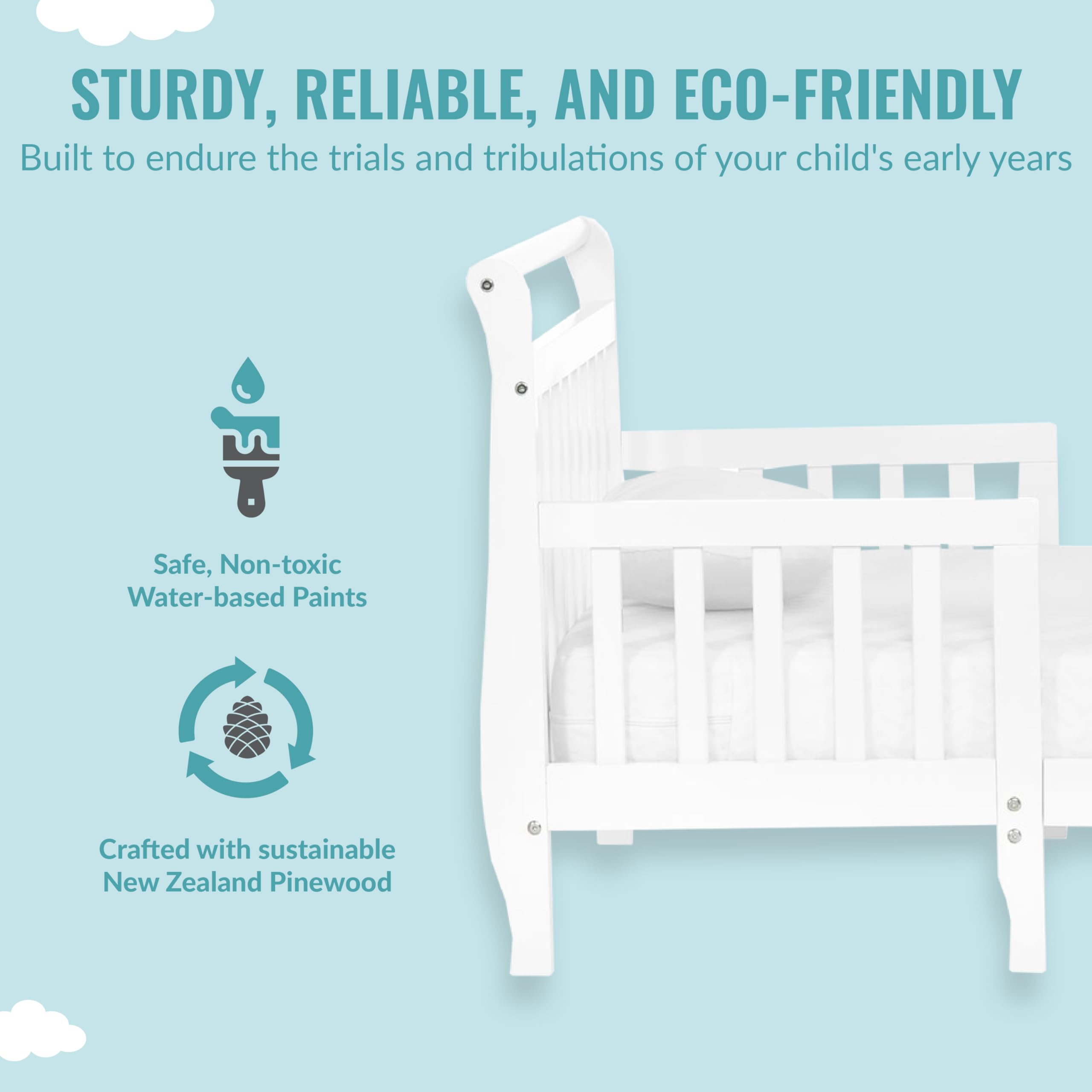 **Dream On Me Emma 3-in-1 Convertible Toddler Bed in White – JPMA & Greenguard Gold Certified, Low-to-Floor Design, New Zealand Pinewood – Safe & Durable for Kids' Bedroom, Nursery, or Playroom**