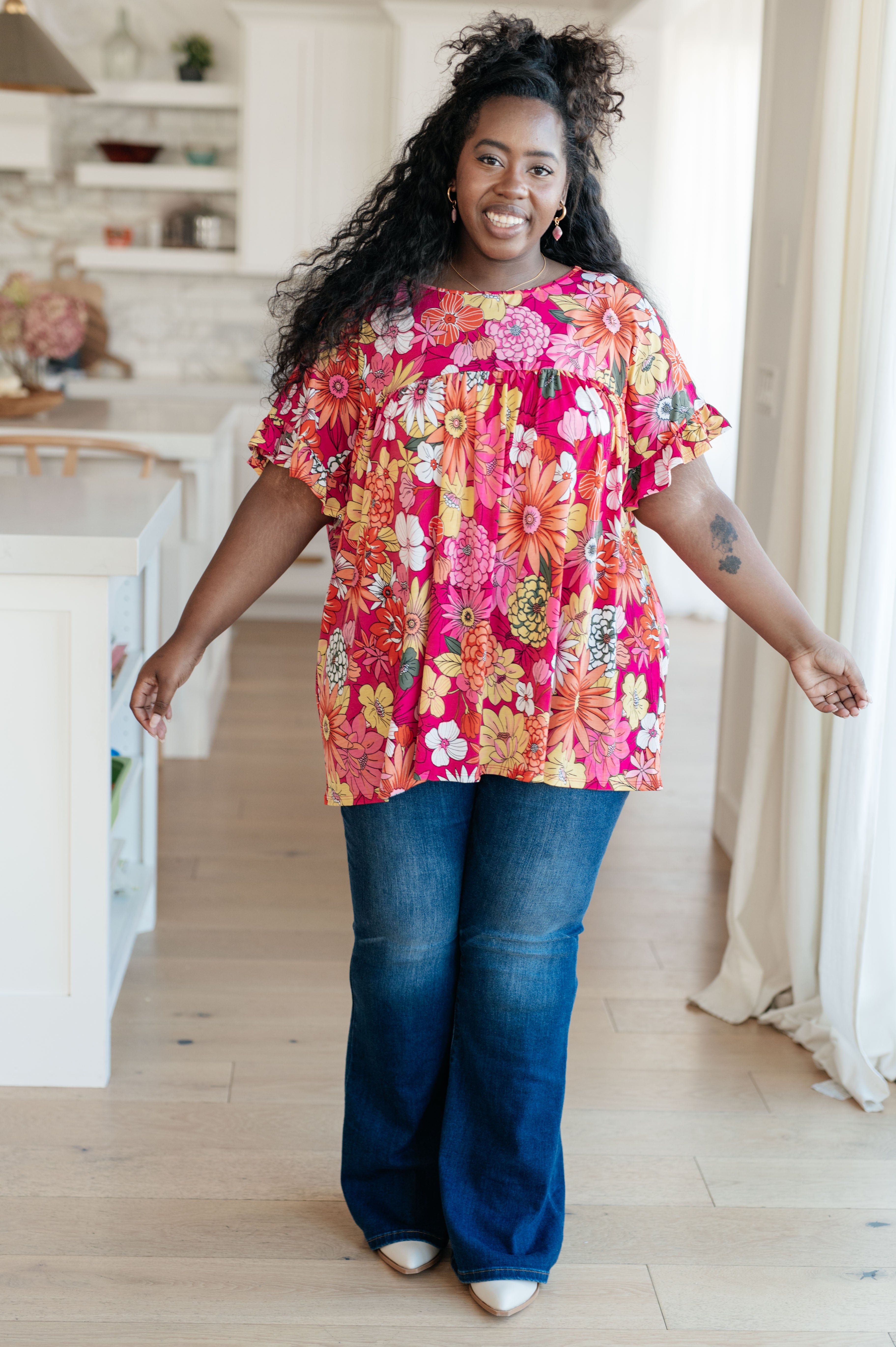 Flit About Floral Top in Pink - Women's Flowy Blouse with Floral Print | Perfect for Spring Outfits, Date Nights & Summer Vacations