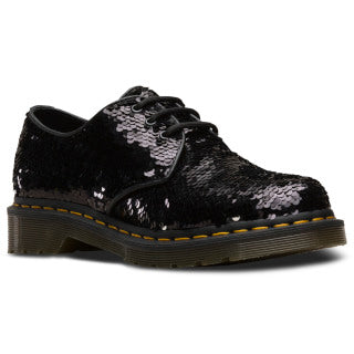 Dr. Martens 1461 Pascal Sequin Black & Silver Oxford Shoes for Women - Glitter Shift Sequins & Hydro Oxford Leather - Perfect for Parties, Concerts & Everyday Fashion
