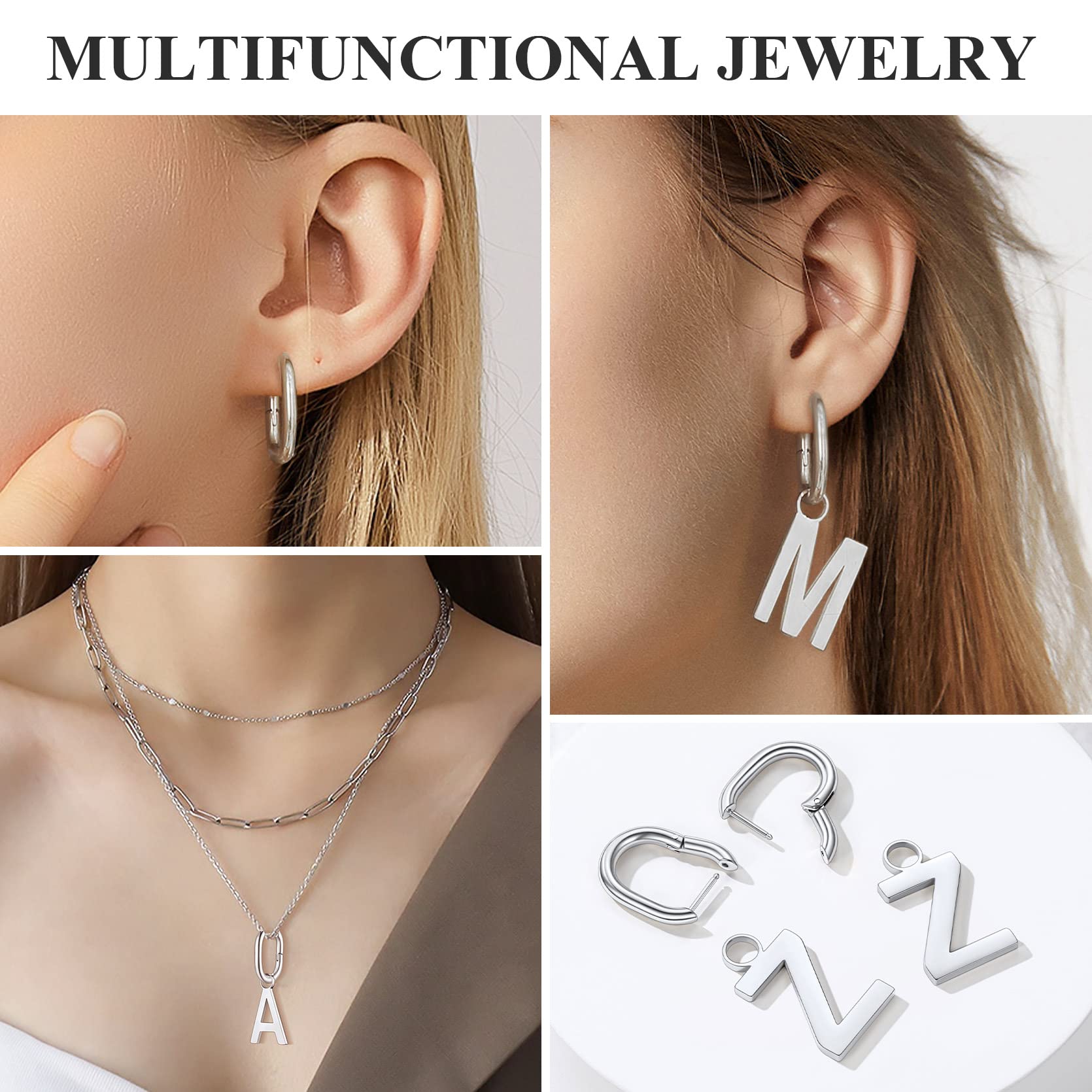 GoldChic Women's Stainless Steel Initial Letter Hoop Drop Earrings - U-Shaped Alphabet Statement Jewelry for Everyday Wear & Gift Giving
