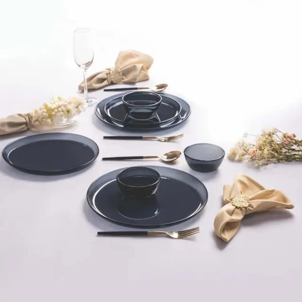 Borosil Aura Premium Glass Dinner Set - 18-Piece Shatterproof Tableware for Daily Use, Dishwasher Safe, Elegant Grey - Perfect for Family Dinners, Parties & Restaurant Style Dining
