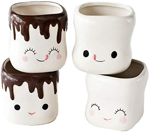 Adorable Ceramic Hot Chocolate Mugs Set of 4 - Marshmallow Shaped Coffee Cups for Winter Drinks - Perfect for Christmas Gifts, Cozy Family Gatherings & Hot Cocoa Lovers
