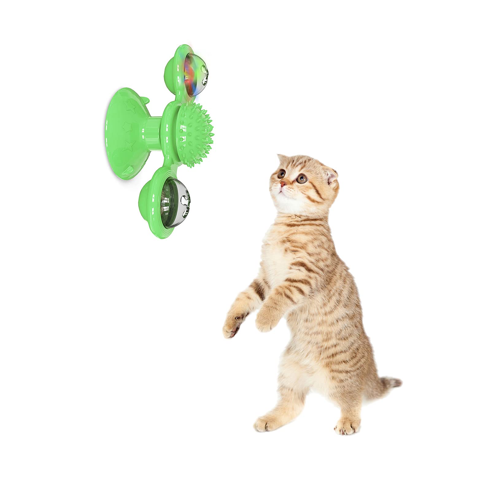 Interactive Windmill Catnip Puzzle Toys for Cats & Dogs - LED Light Ball & Suction Cup Fun Training Toy to Stimulate Intelligence & Agility - Green Pet Enrichment Game for Indoor Play & Curiosity Development