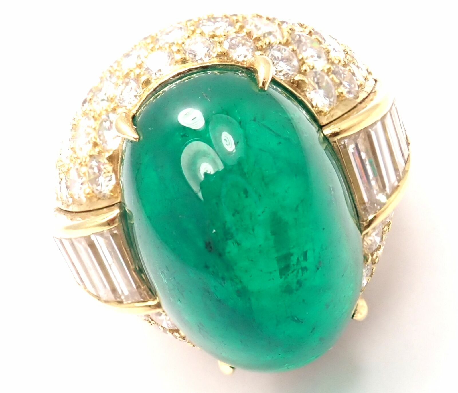 Authentic David Webb 18K Yellow Gold Diamond & Colombian Emerald Ring - AGL Certified Luxury Jewelry for Weddings, Anniversaries & Special Occasions